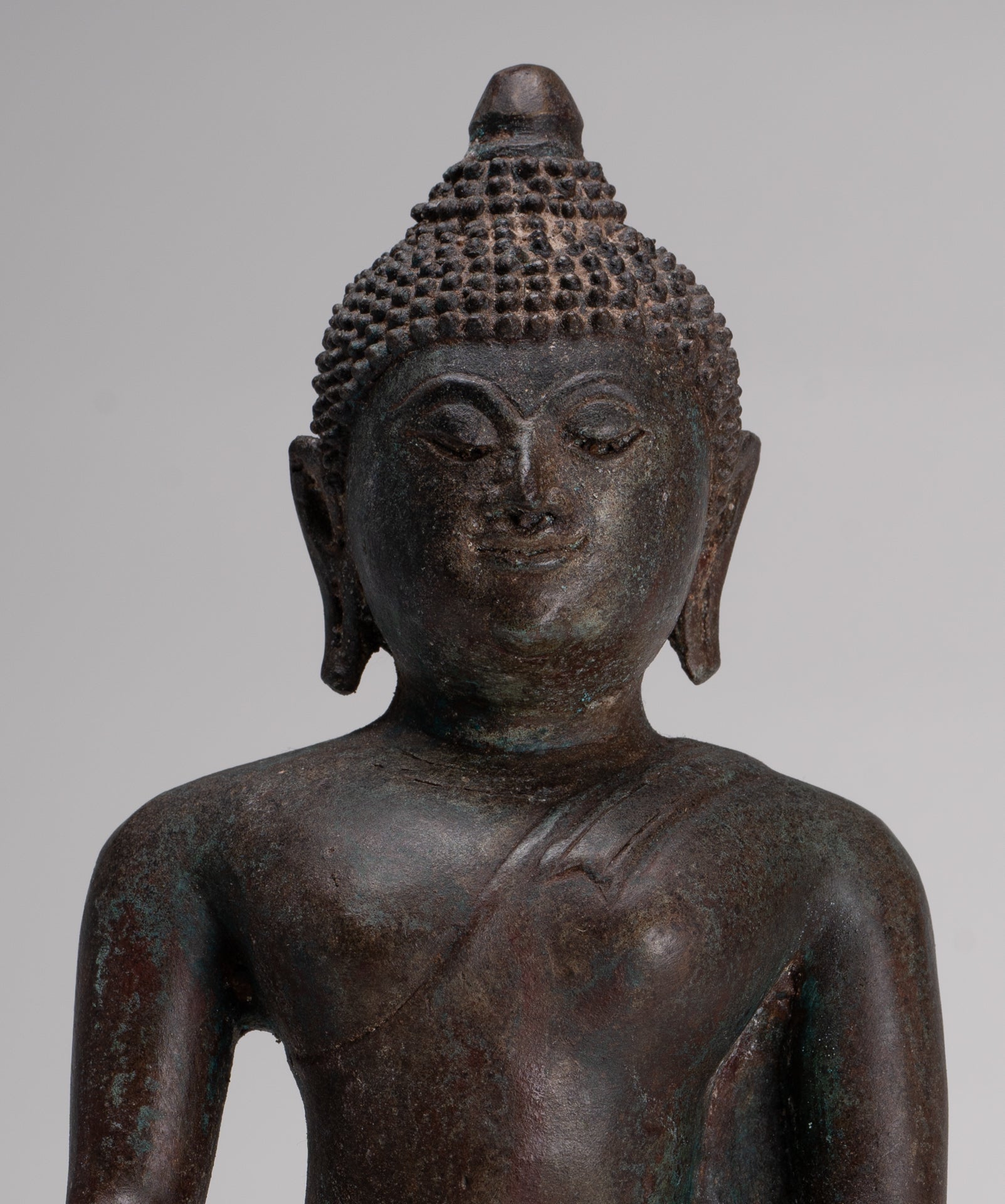 Buddha Statue - Antique Thai Style Bronze Chiang Saen Enlightenment Buddha Statue - 30cm/12"