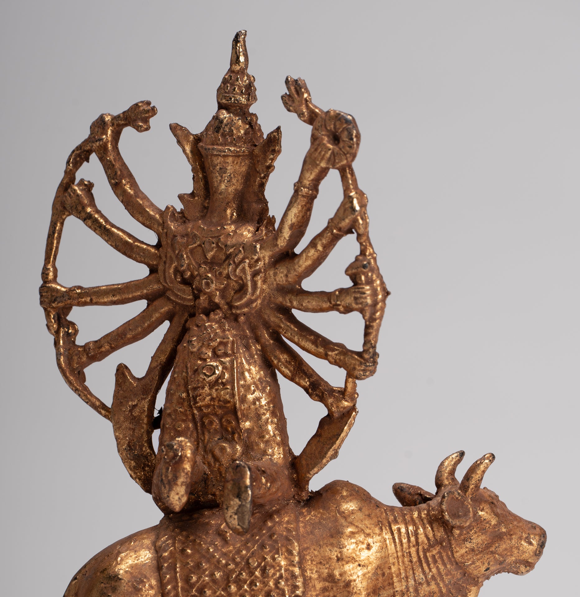 Shiva and Nandi - Antique Thai Style Rattanakosin Shiva and Nandi Statue - 19.5cm/8"