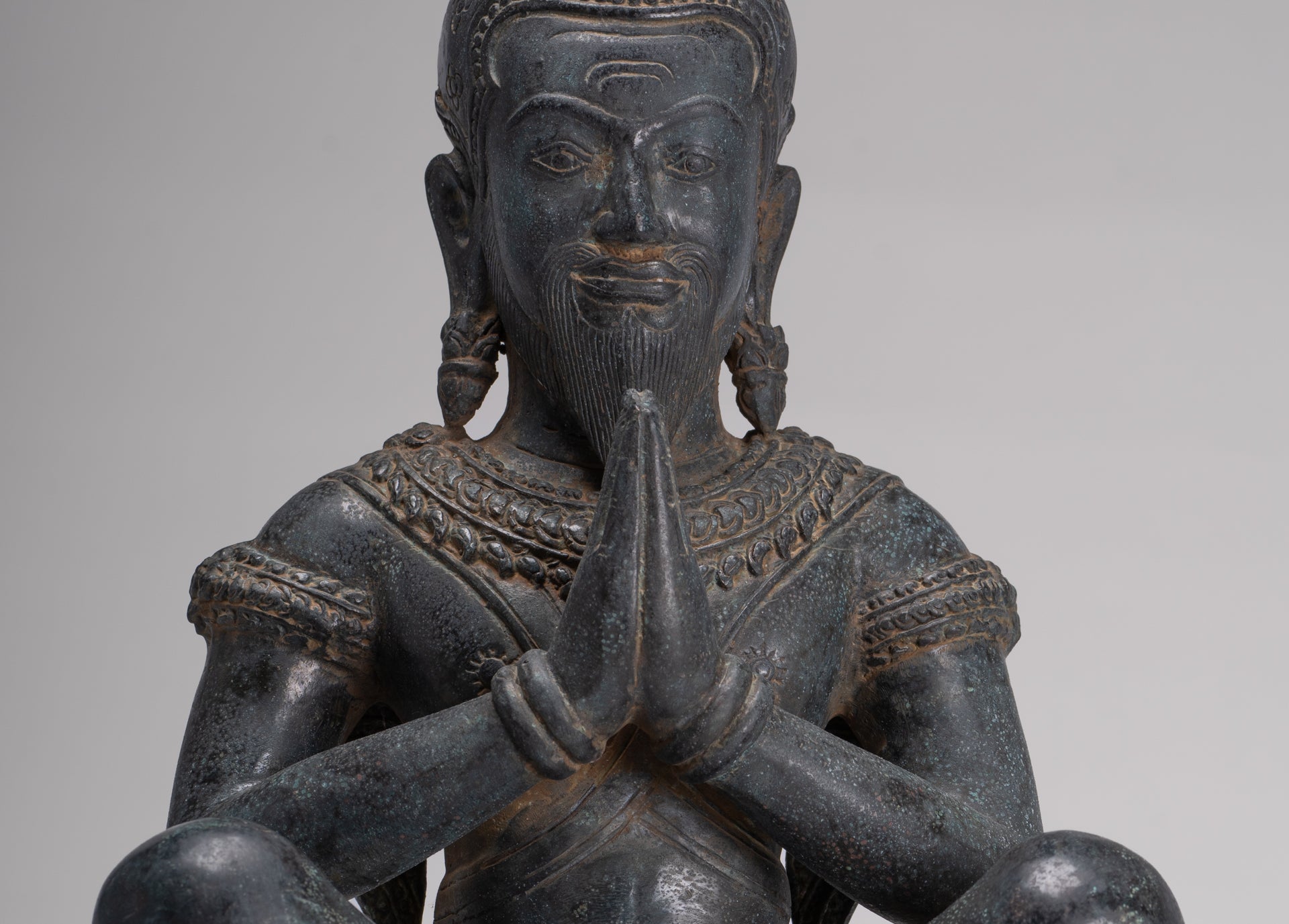 Rishi Statue - Antique Khmer Style Seated Bronze Rishi or Wise Man - 42cm/17"