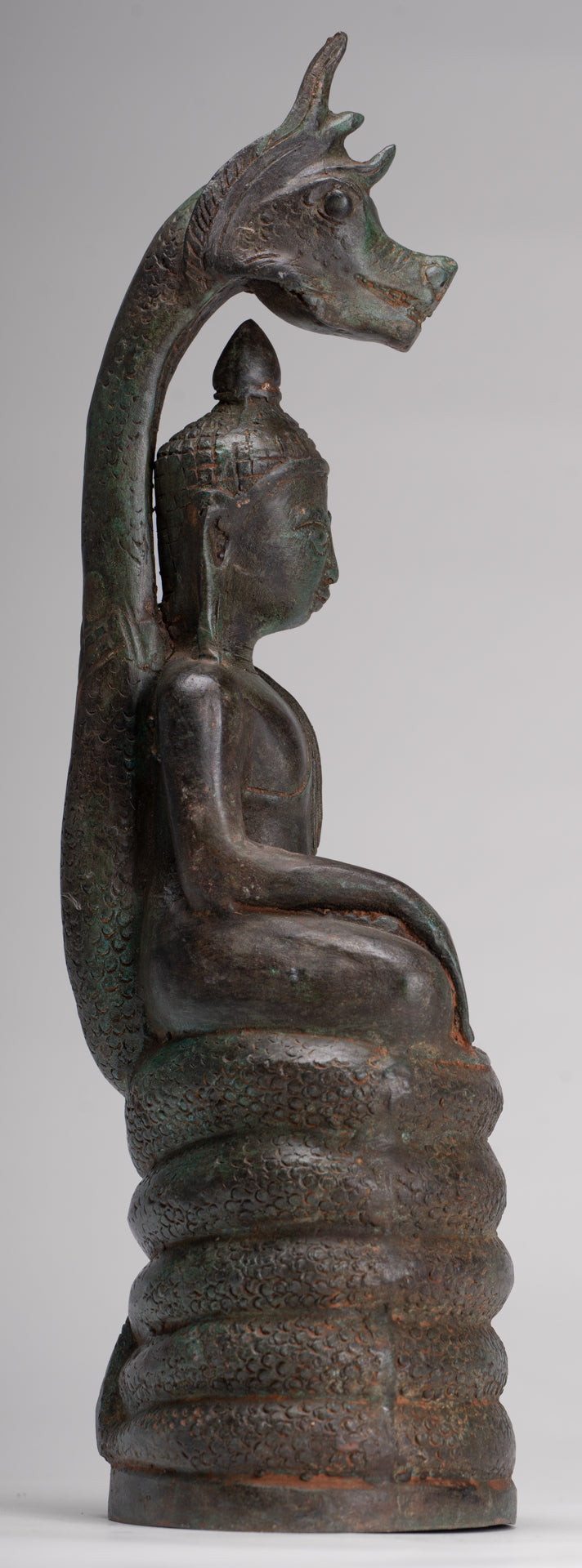Buddha Statue - Antique Laos Style Bronze Enlightenment Naga Buddha Statue - 34cm/14"