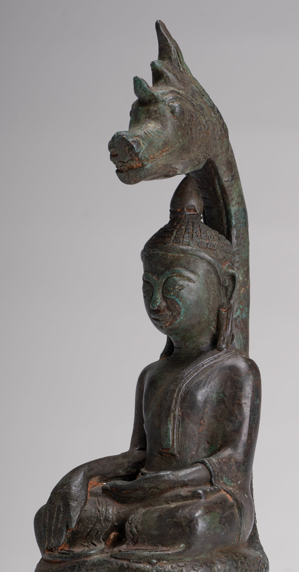 Buddha Statue - Antique Laos Style Bronze Enlightenment Naga Buddha Statue - 34cm/14"