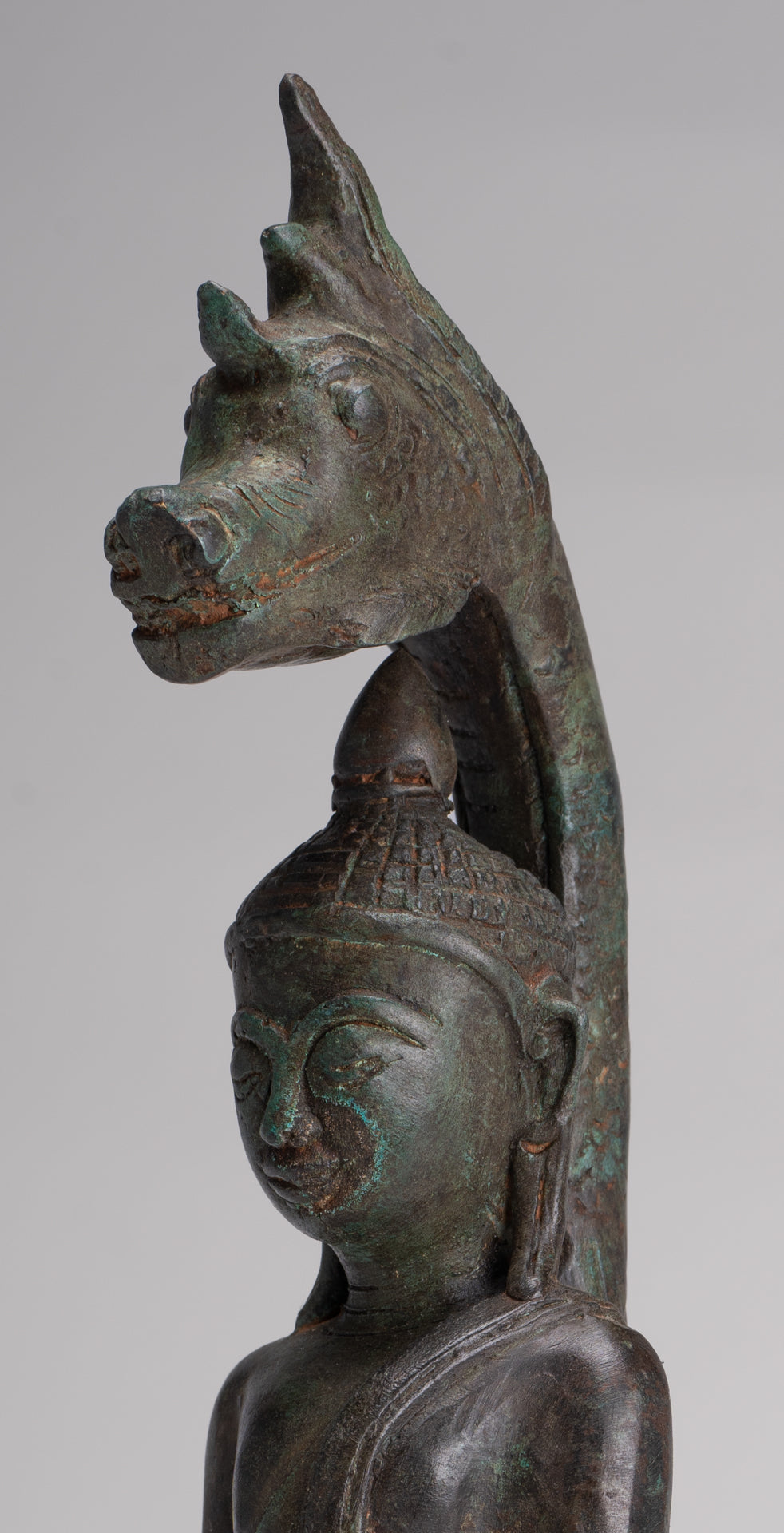 Buddha Statue - Antique Laos Style Bronze Enlightenment Naga Buddha Statue - 34cm/14"