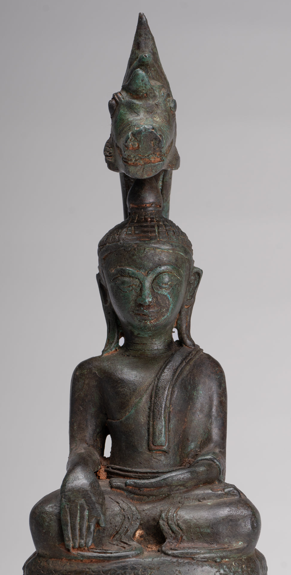 Buddha Statue - Antique Laos Style Bronze Enlightenment Naga Buddha Statue - 34cm/14"