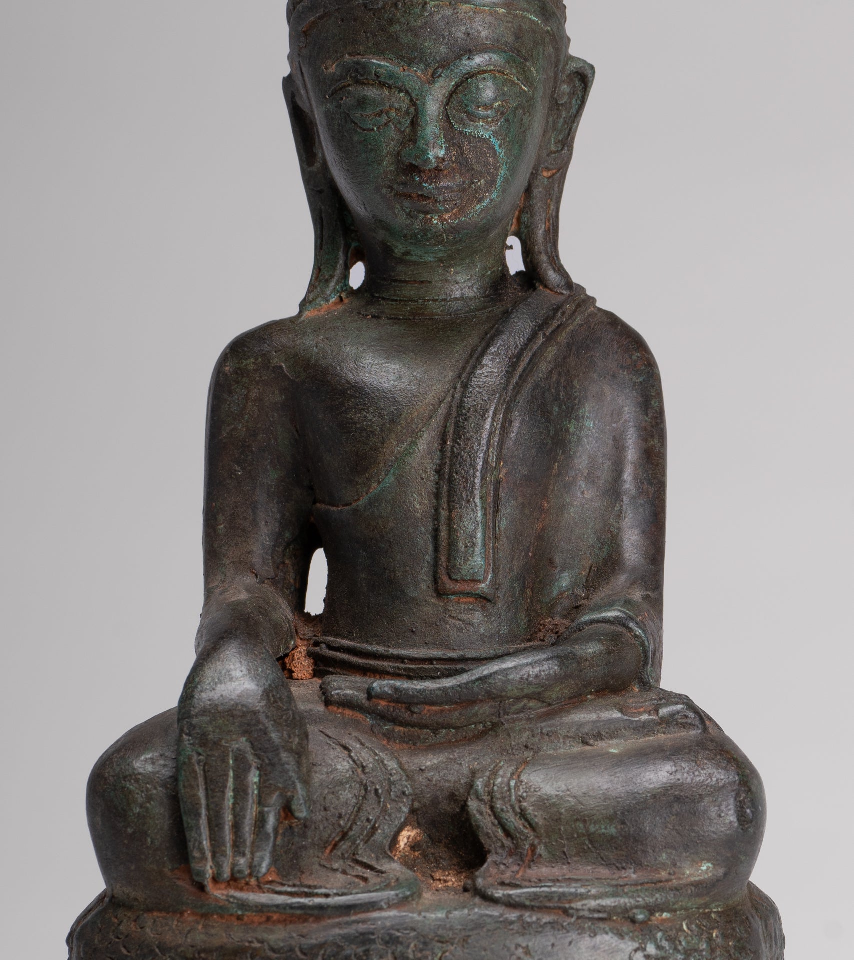 Buddha Statue - Antique Laos Style Bronze Enlightenment Naga Buddha Statue - 34cm/14"