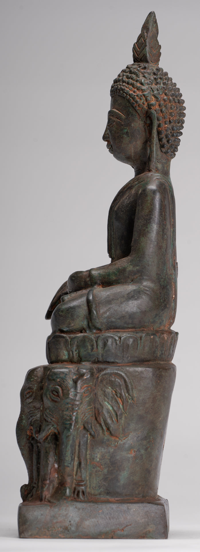 Buddha Statue - Antique Laos Style Bronze Enlightenment Elephant Buddha Statue - 30cm/12"