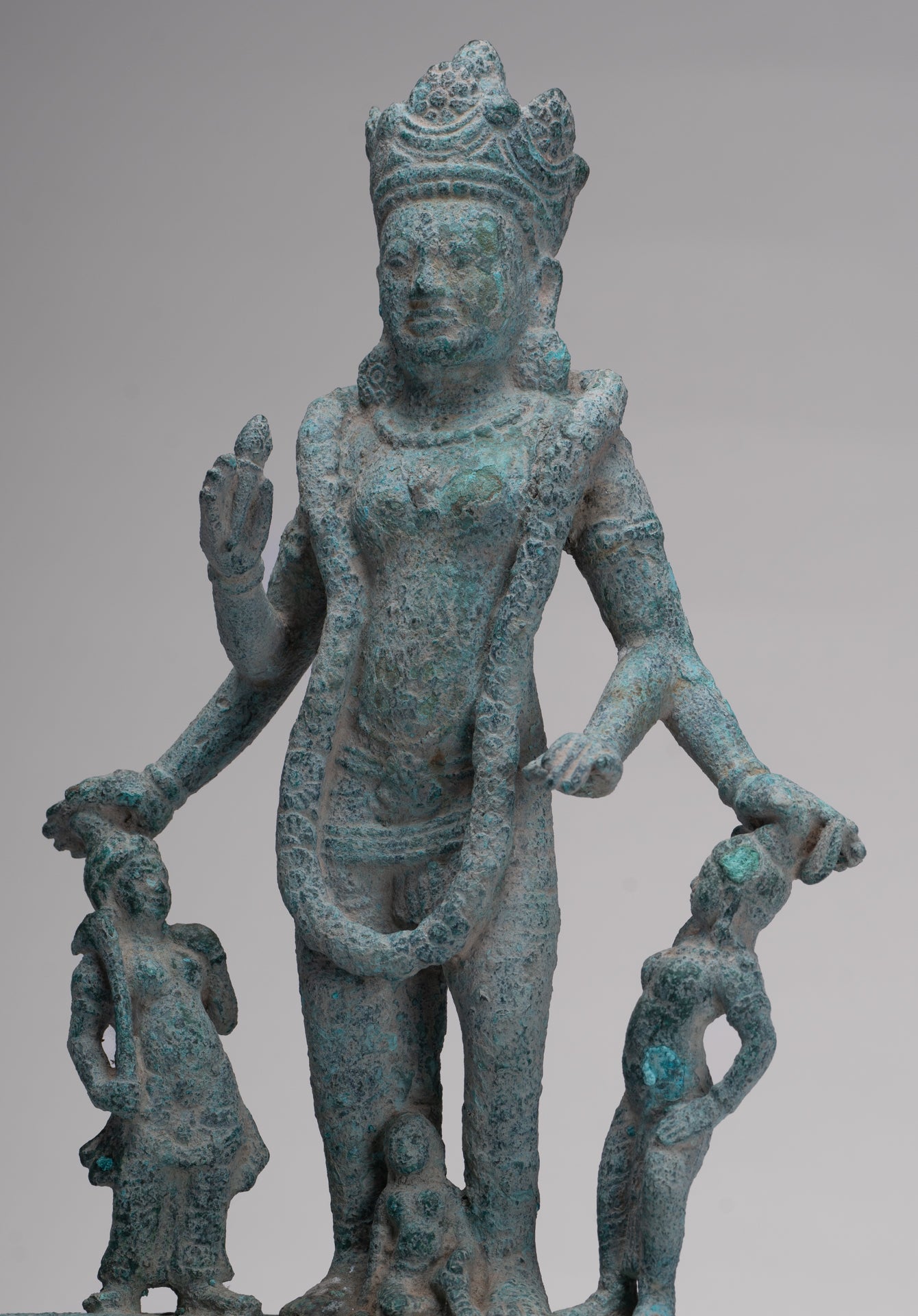 Vishnu Statue - Antique Phnom Da Style Khmer Vishnu with Gadanari and Chakrapurusha - 39cm/16"