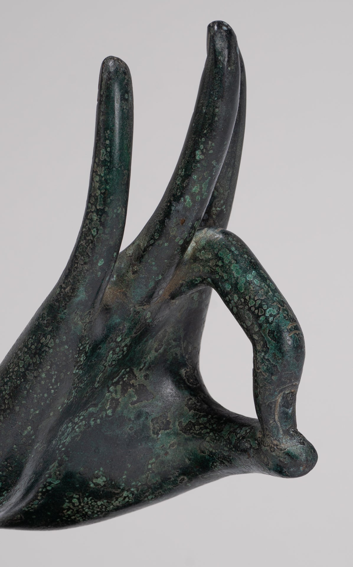 Mounted Antique Thai Style Southeast Asia Bronze Thai Teaching Hand - 24cm/10"