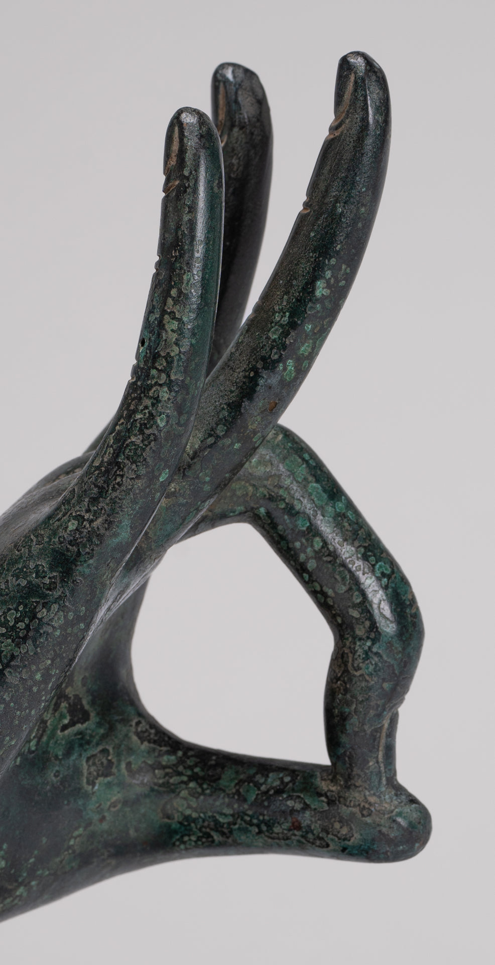 Mounted Antique Thai Style Southeast Asia Bronze Thai Teaching Hand - 24cm/10"