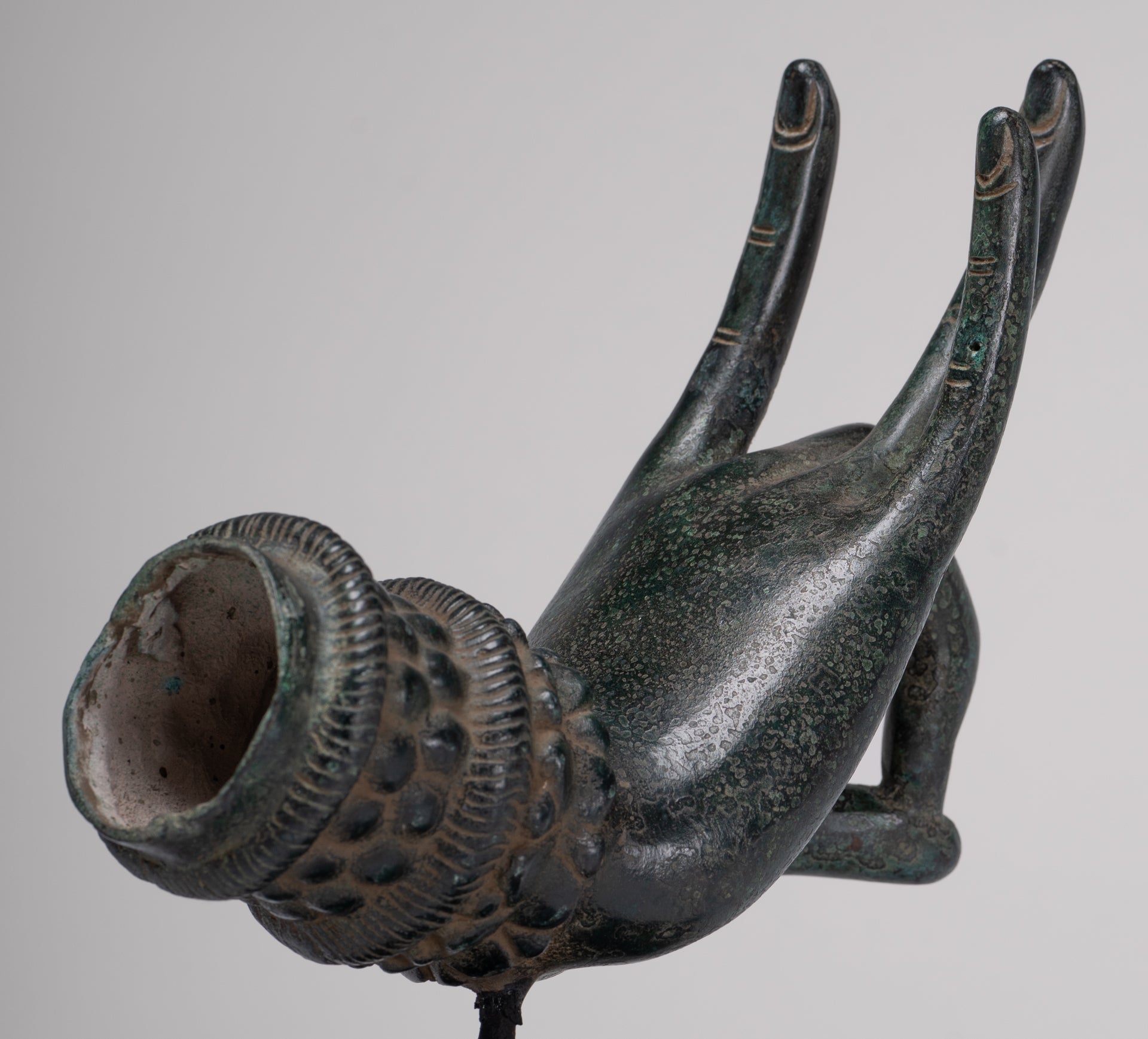 Mounted Antique Thai Style Southeast Asia Bronze Thai Teaching Hand - 24cm/10"