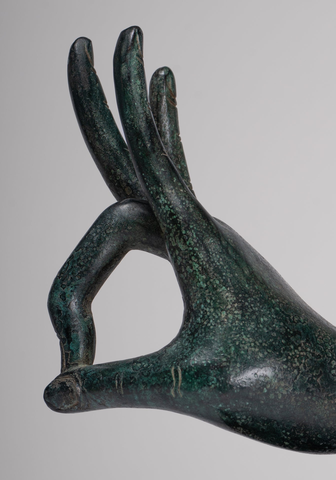 Mounted Antique Thai Style Southeast Asia Bronze Thai Teaching Hand - 24cm/10"