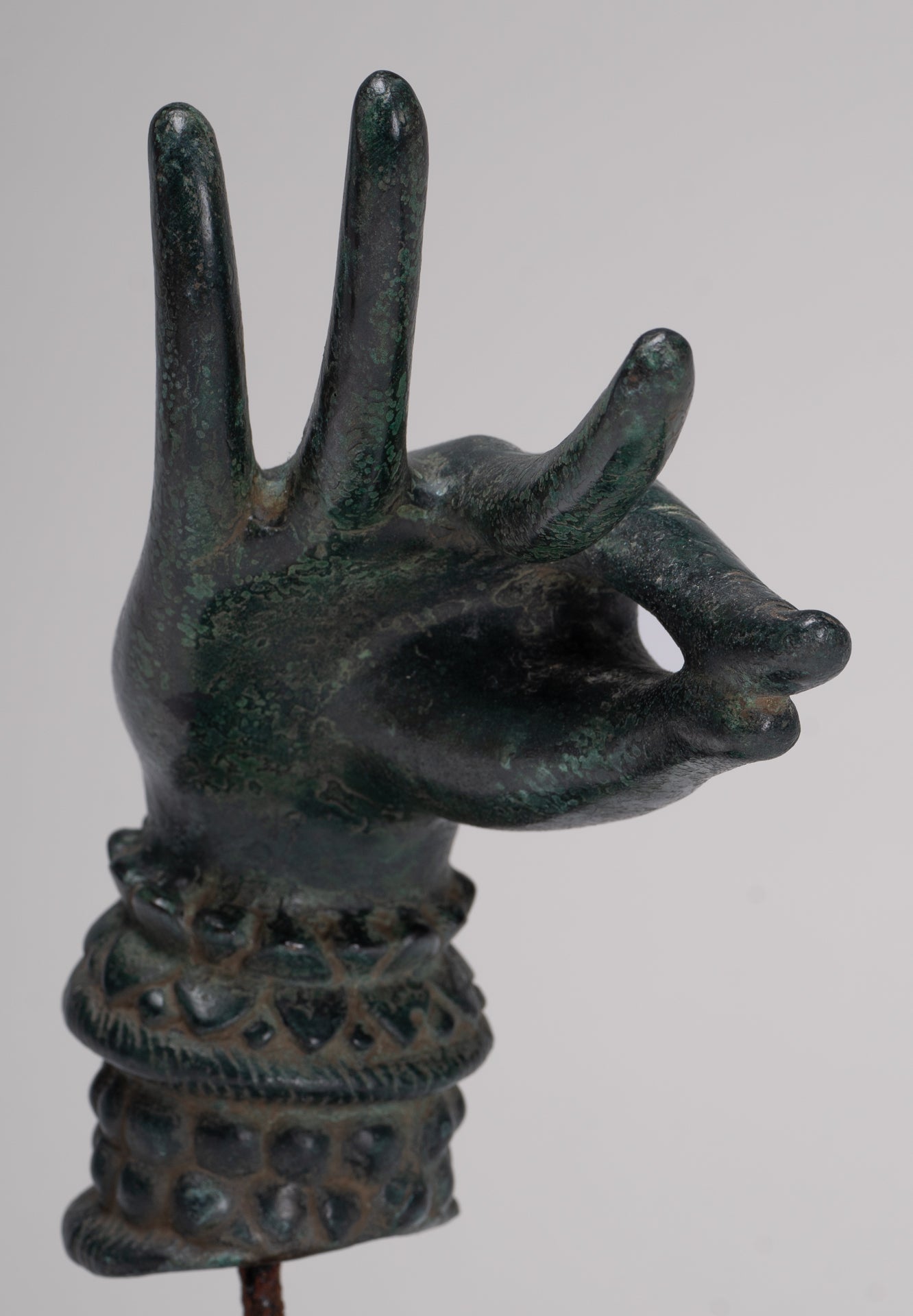 Mounted Antique Khmer Style Bronze Apsara Katakaamukha Hand - 24cm/10"
