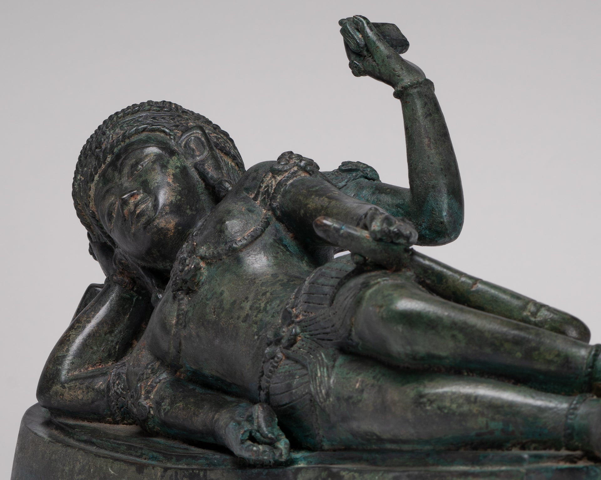 Antique Lopburi Style Thai Bronze Reclining Vishnu Statue - 55cm/22" Long