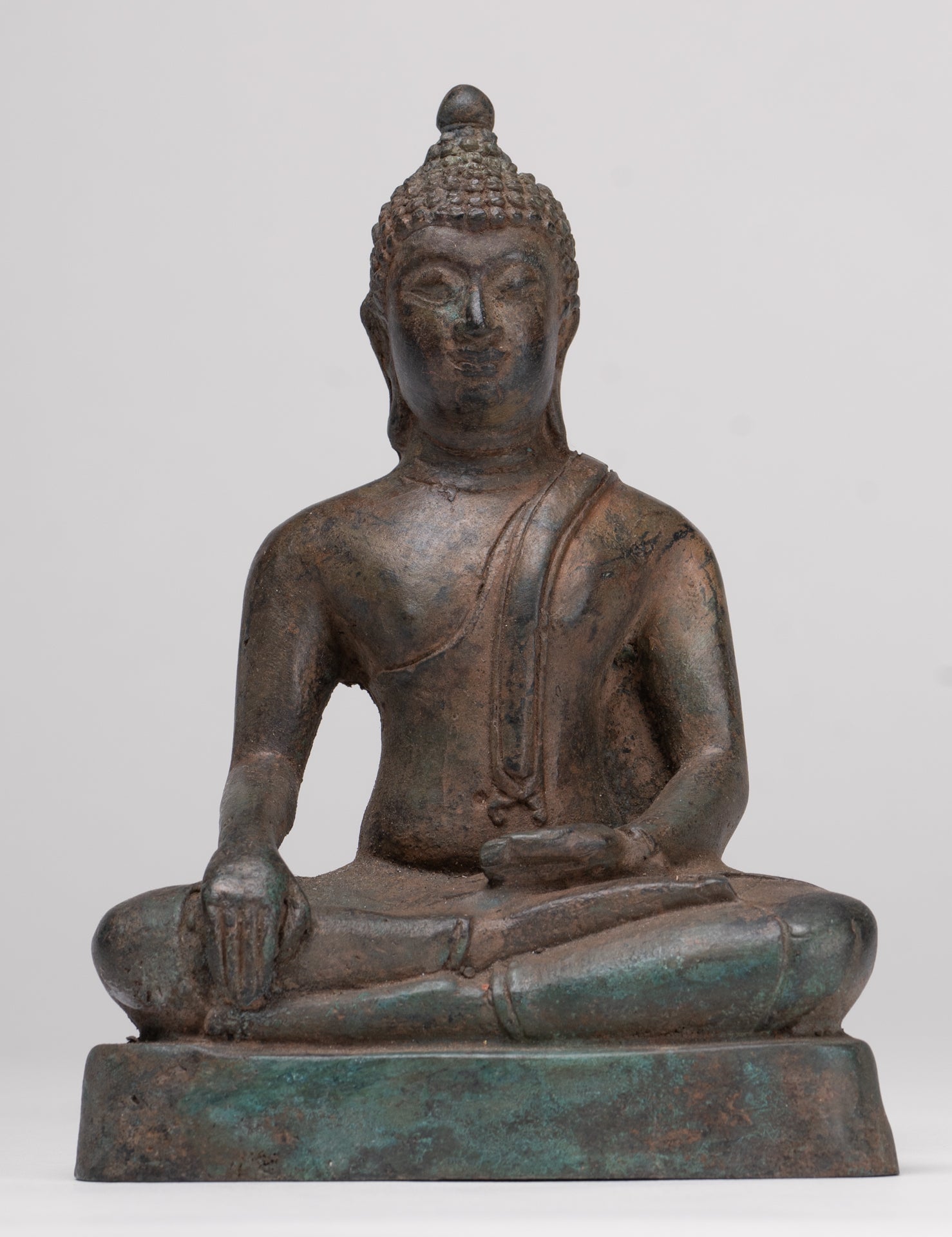 Buddha Statue - Antique Thai Style Bronze Chiang Saen Enlightenment Buddha Statue - 15cm/6"