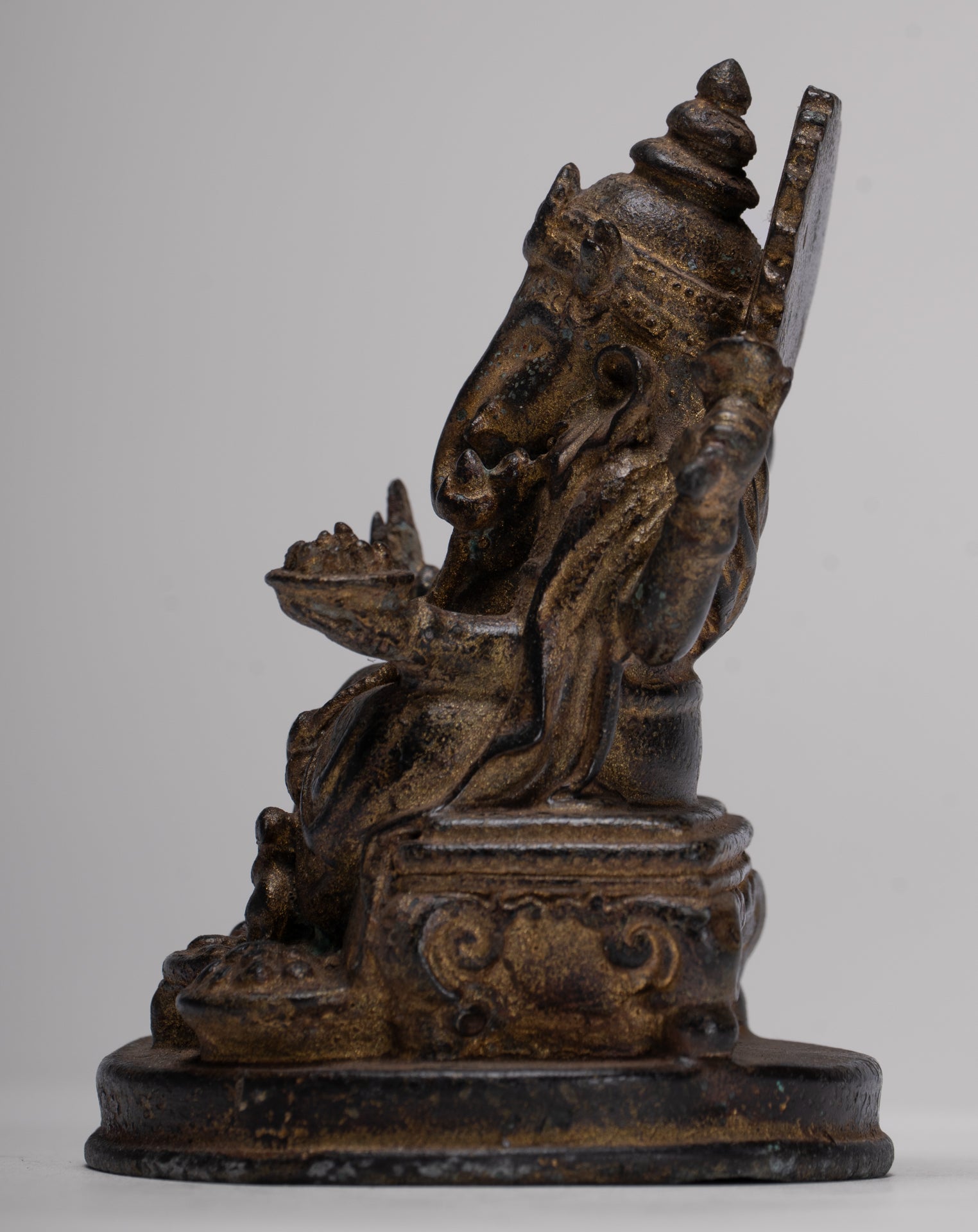 Ganesha Statue - Antique Thai Style Seated Bronze Ganesh Statue - 10cm/4"