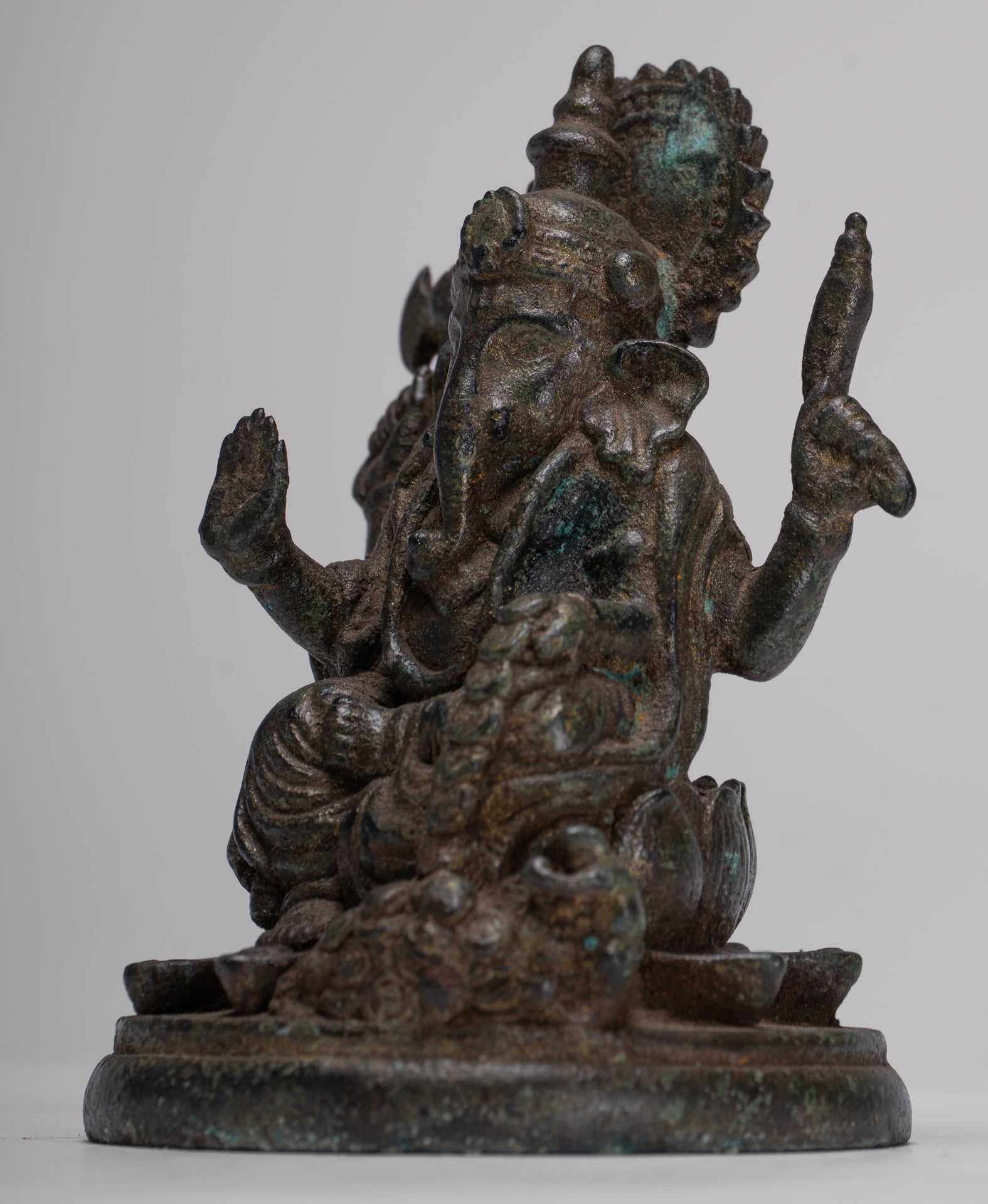 Ganesha Statue - Antique Thai Style Seated Bronze Ganesh Statue - 10cm/4"