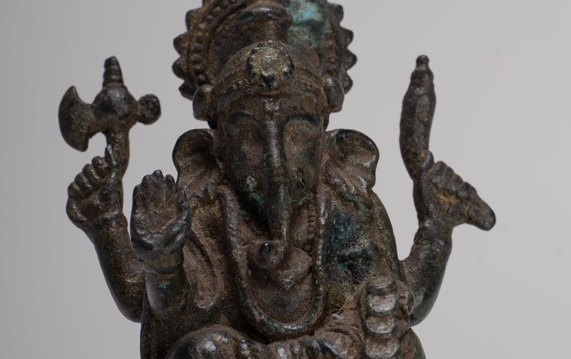 Ganesha Statue - Antique Thai Style Seated Bronze Ganesh Statue - 10cm/4"