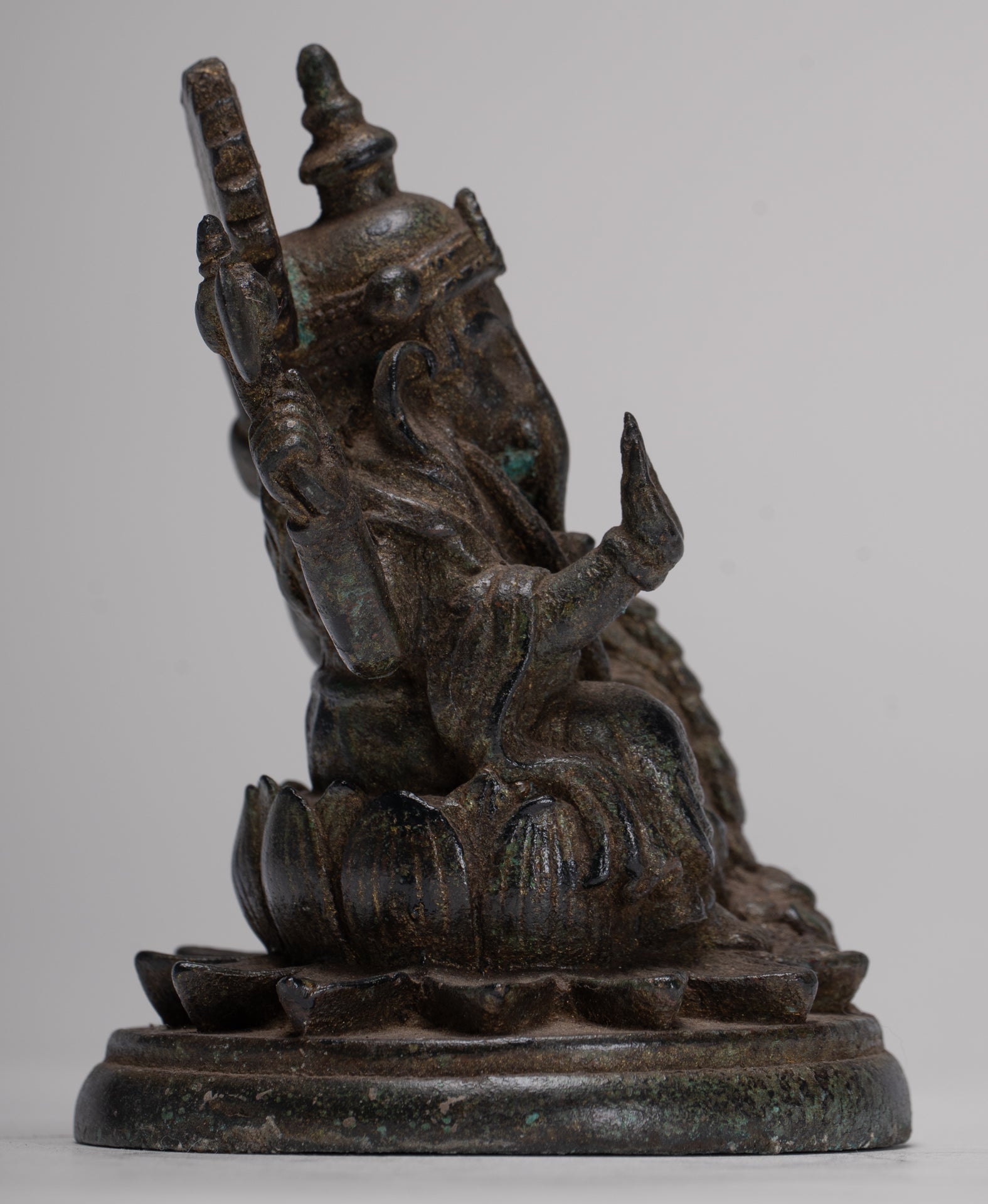 Ganesha Statue - Antique Thai Style Seated Bronze Ganesh Statue - 10cm/4"
