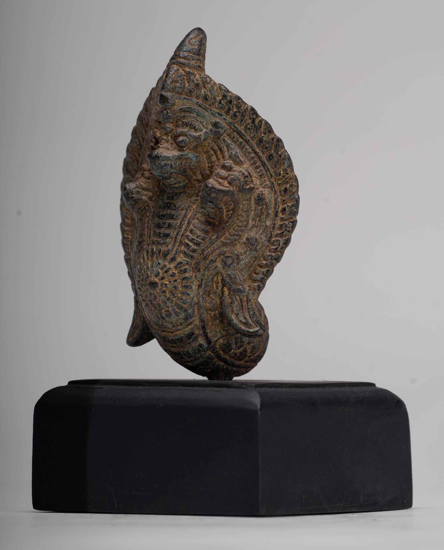 Naga Statue - Antique Khmer Style Bronze Protective Naga, Snake or Serpent Statue - 14cm/6"