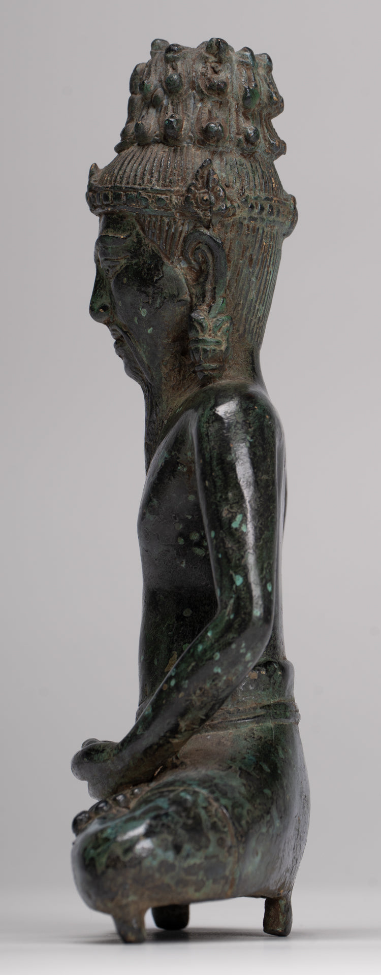 Rishi Statue - Antique Khmer Style Seated Bronze Rishi or Wise Man - 18cm/7"