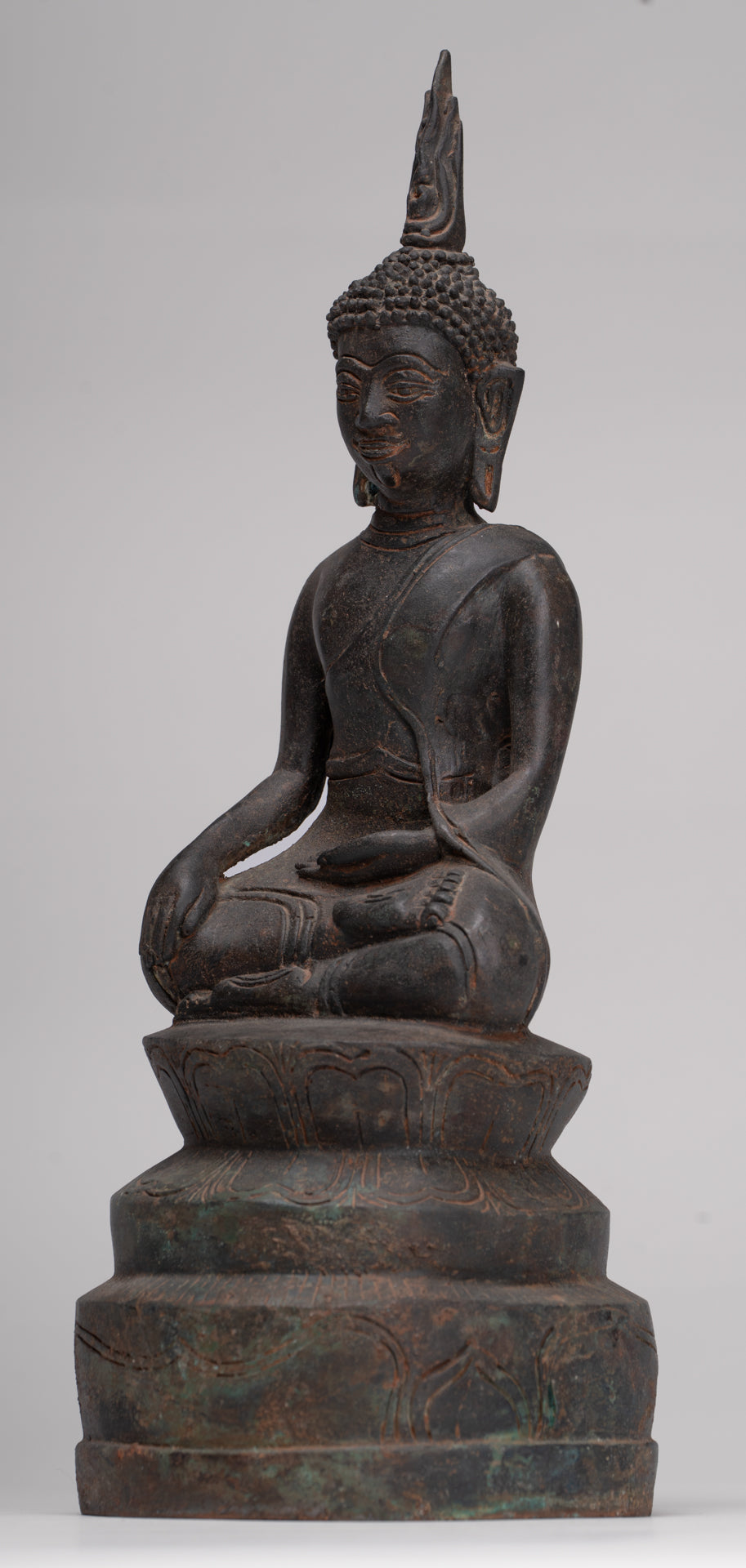 Buddha Statue - Antique Thai Style Chiang Rung Seated Enlightenment Buddha Statue - 32cm/13"