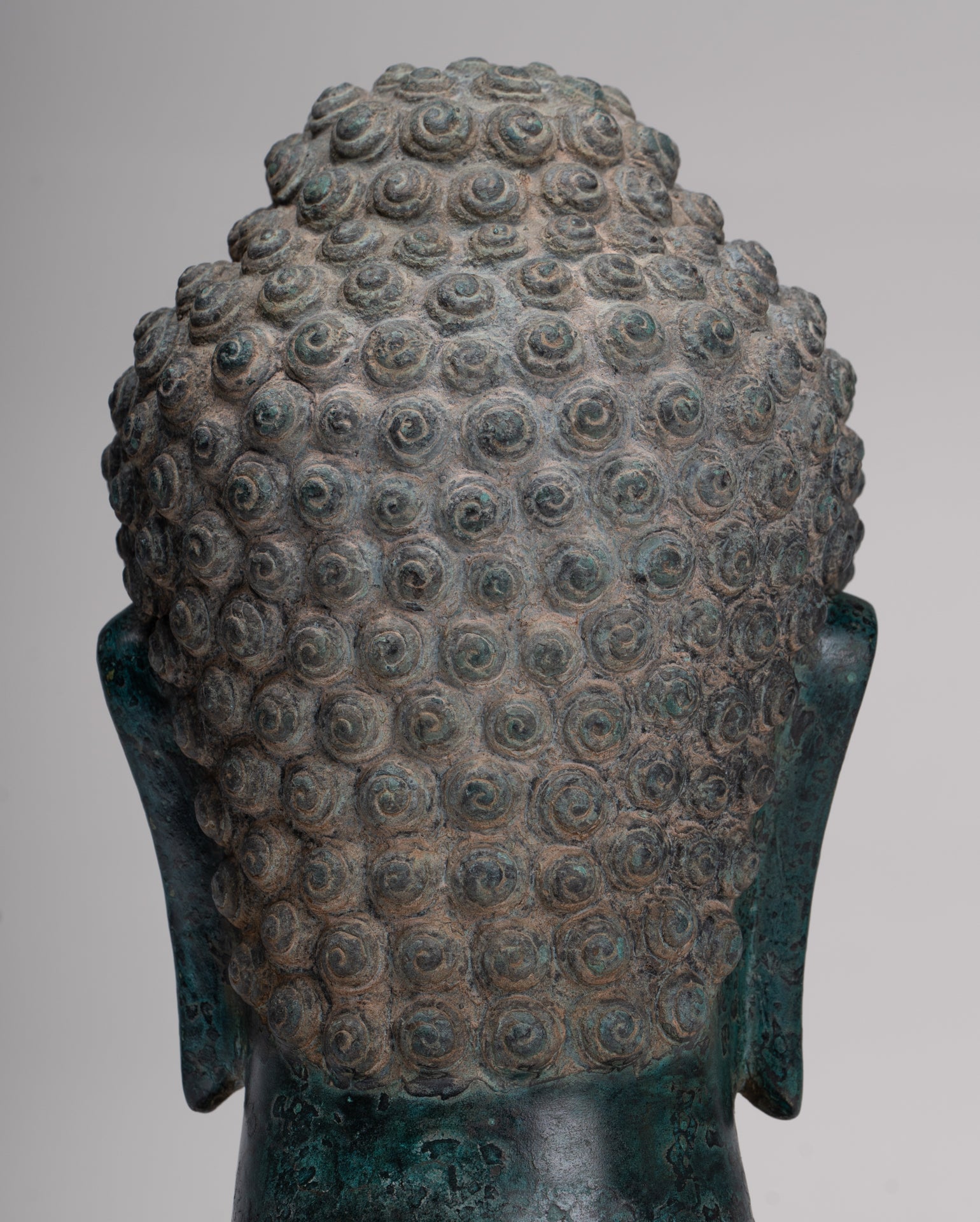 Buddha Statue - Antique Khmer Style Bronze Phnom Da Buddha Head - 30cm/12"