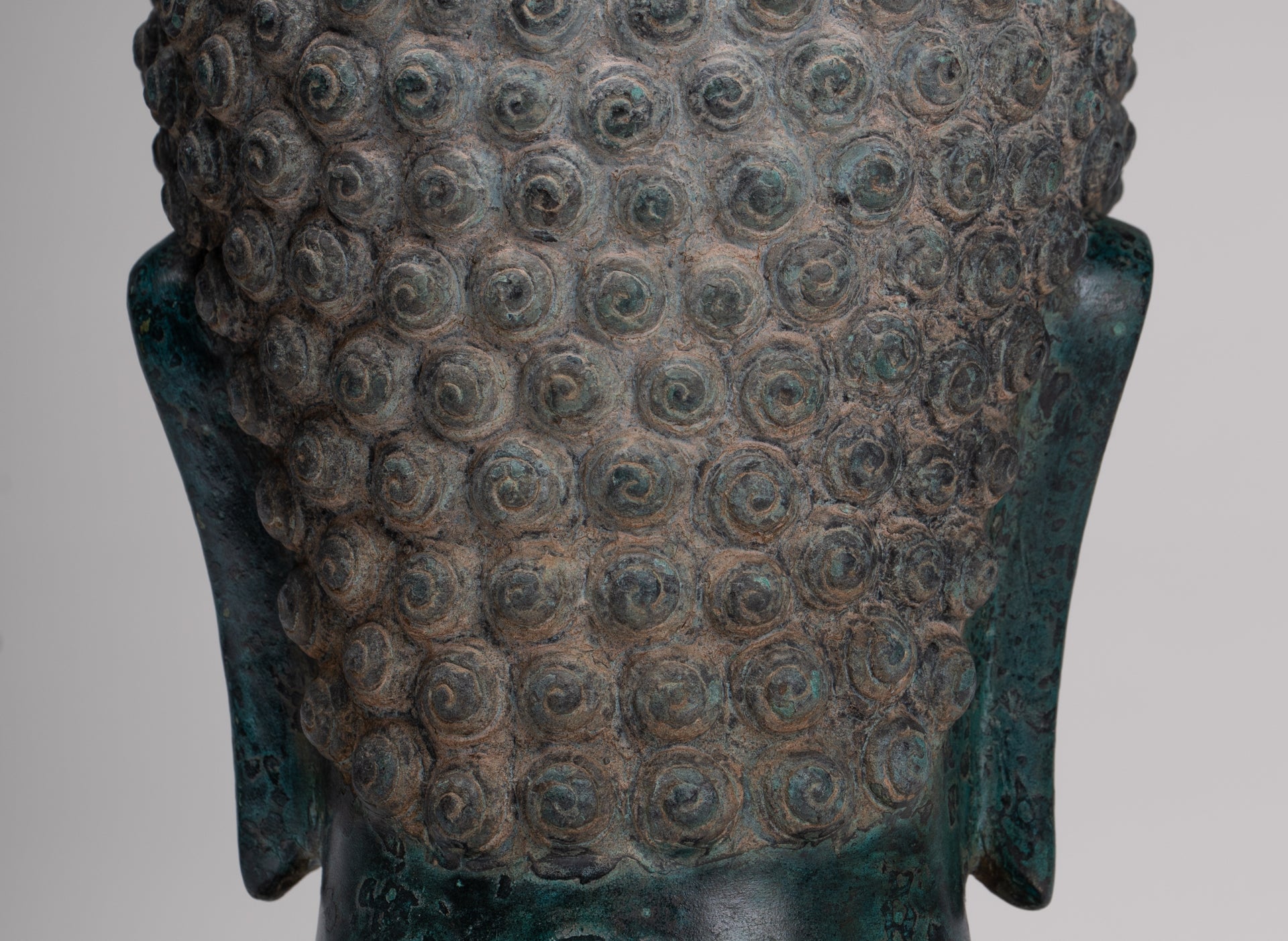 Buddha Statue - Antique Khmer Style Bronze Phnom Da Buddha Head - 30cm/12"