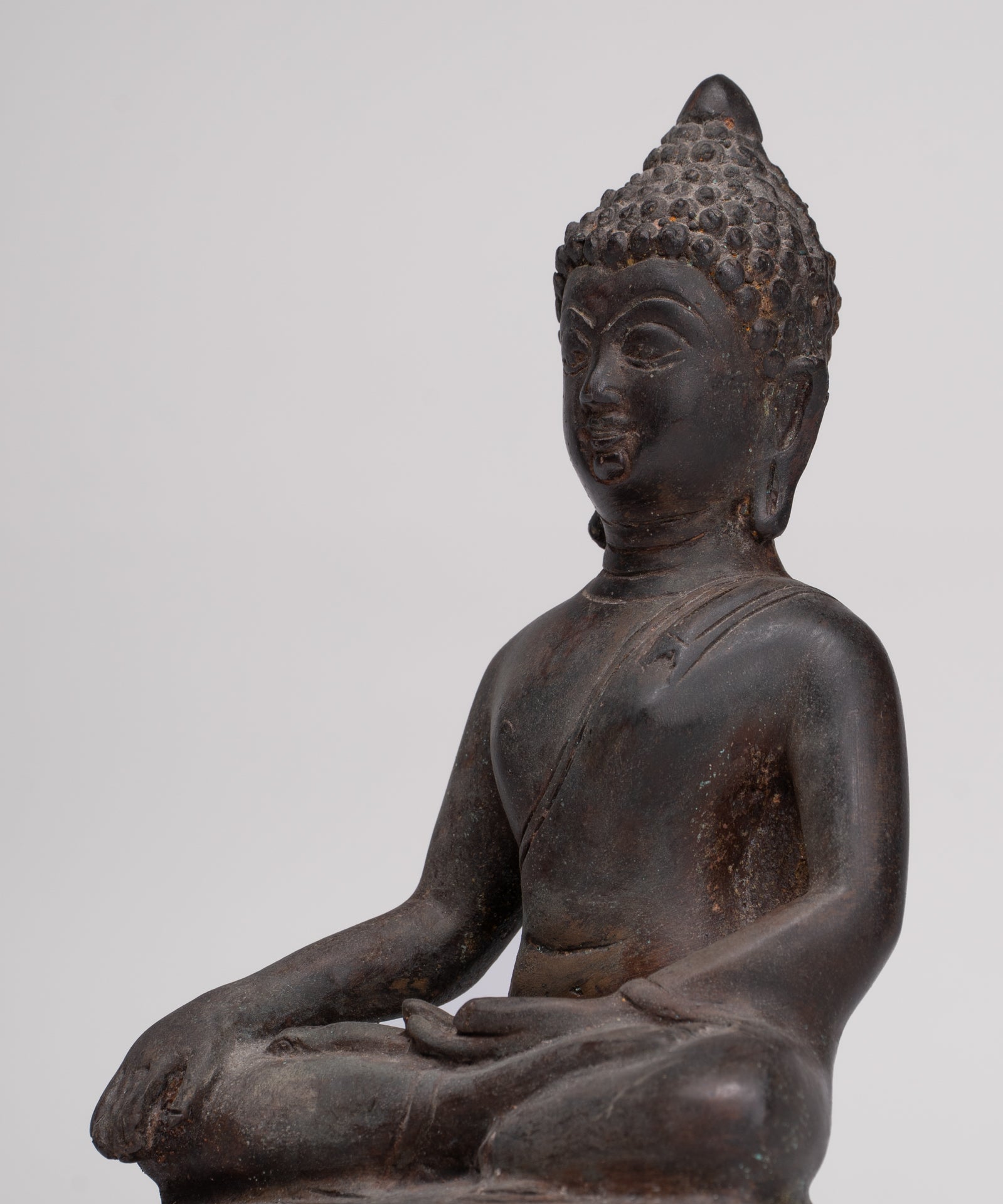 Buddha Statue - Antique Thai Style Bronze Chiang Saen Enlightenment Buddha Statue - 23cm/9"