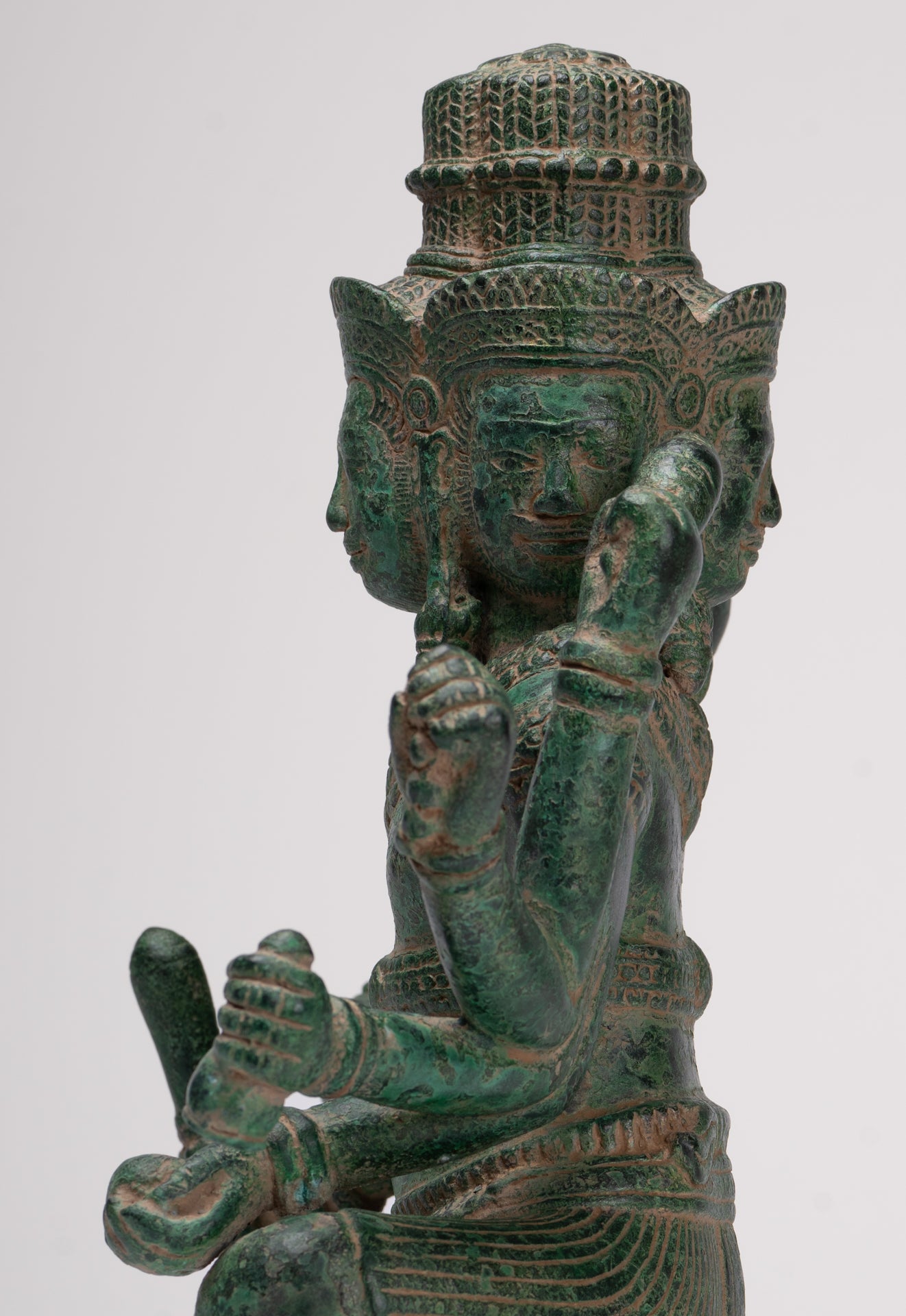 Brahma Statue - Antique Khmer Style Bronze 8 Arm Bayon Brahma - Hindu God Creation - 31cm/12"