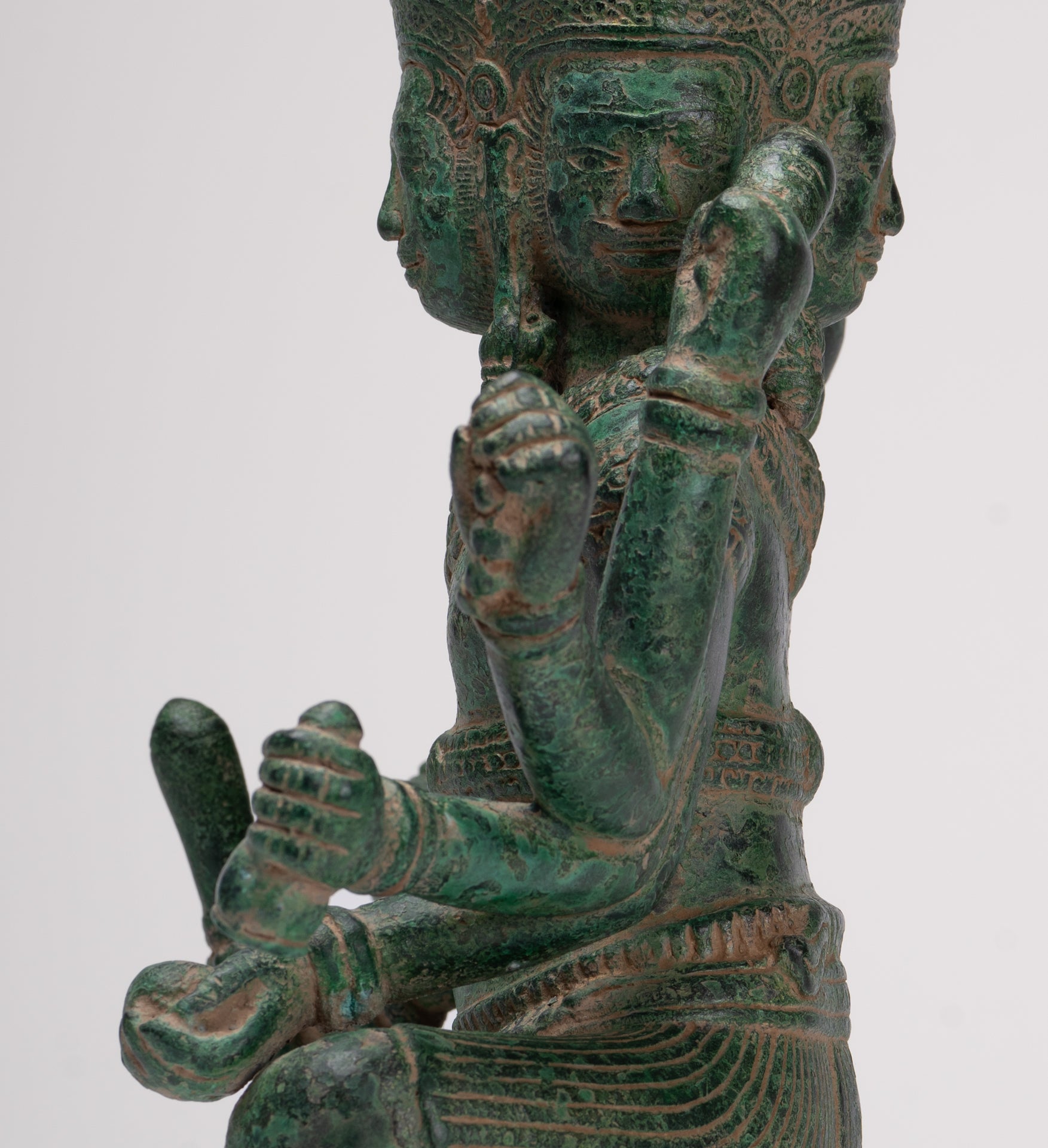 Brahma Statue - Antique Khmer Style Bronze 8 Arm Bayon Brahma - Hindu God Creation - 31cm/12"