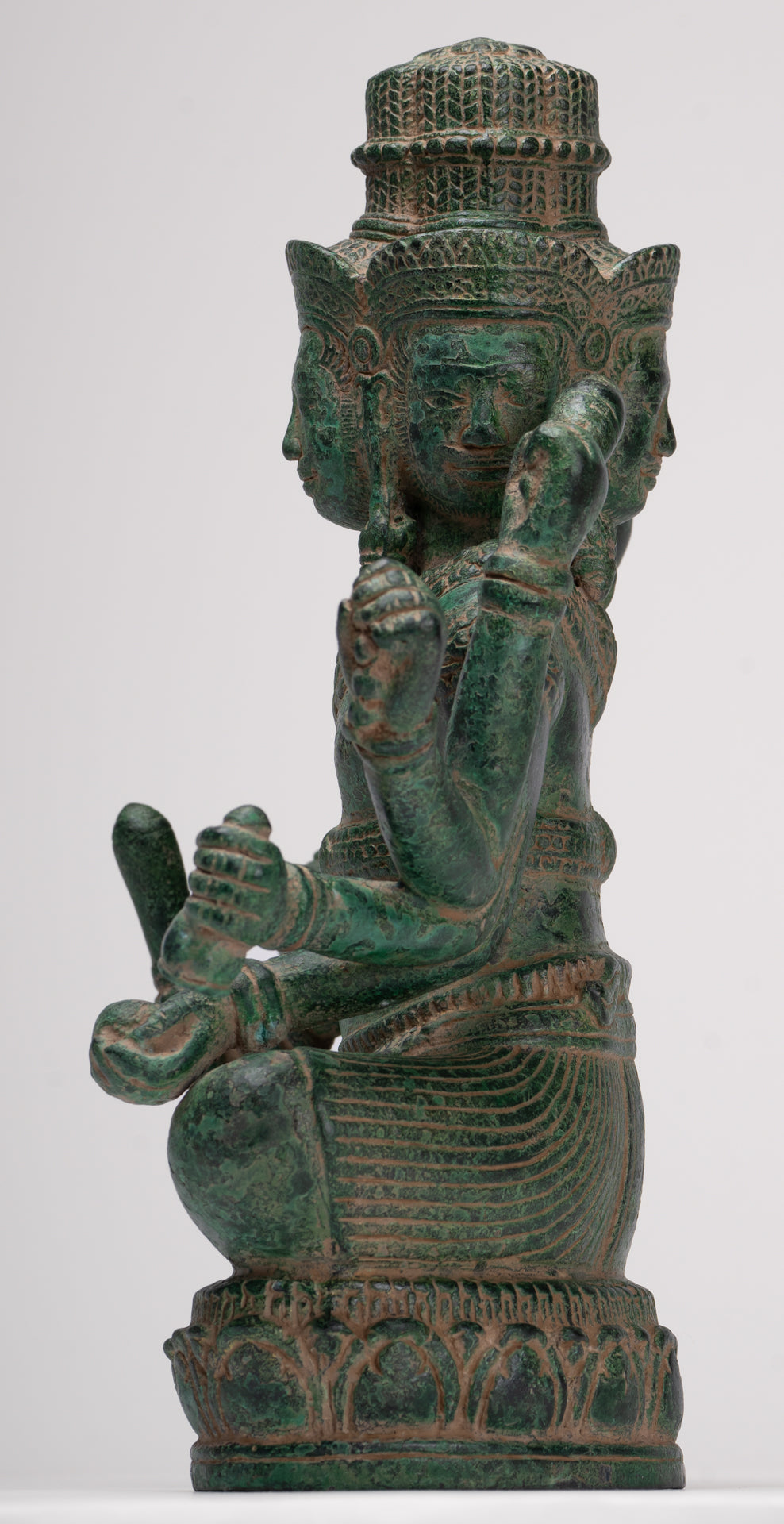 Brahma Statue - Antique Khmer Style Bronze 8 Arm Bayon Brahma - Hindu God Creation - 31cm/12"