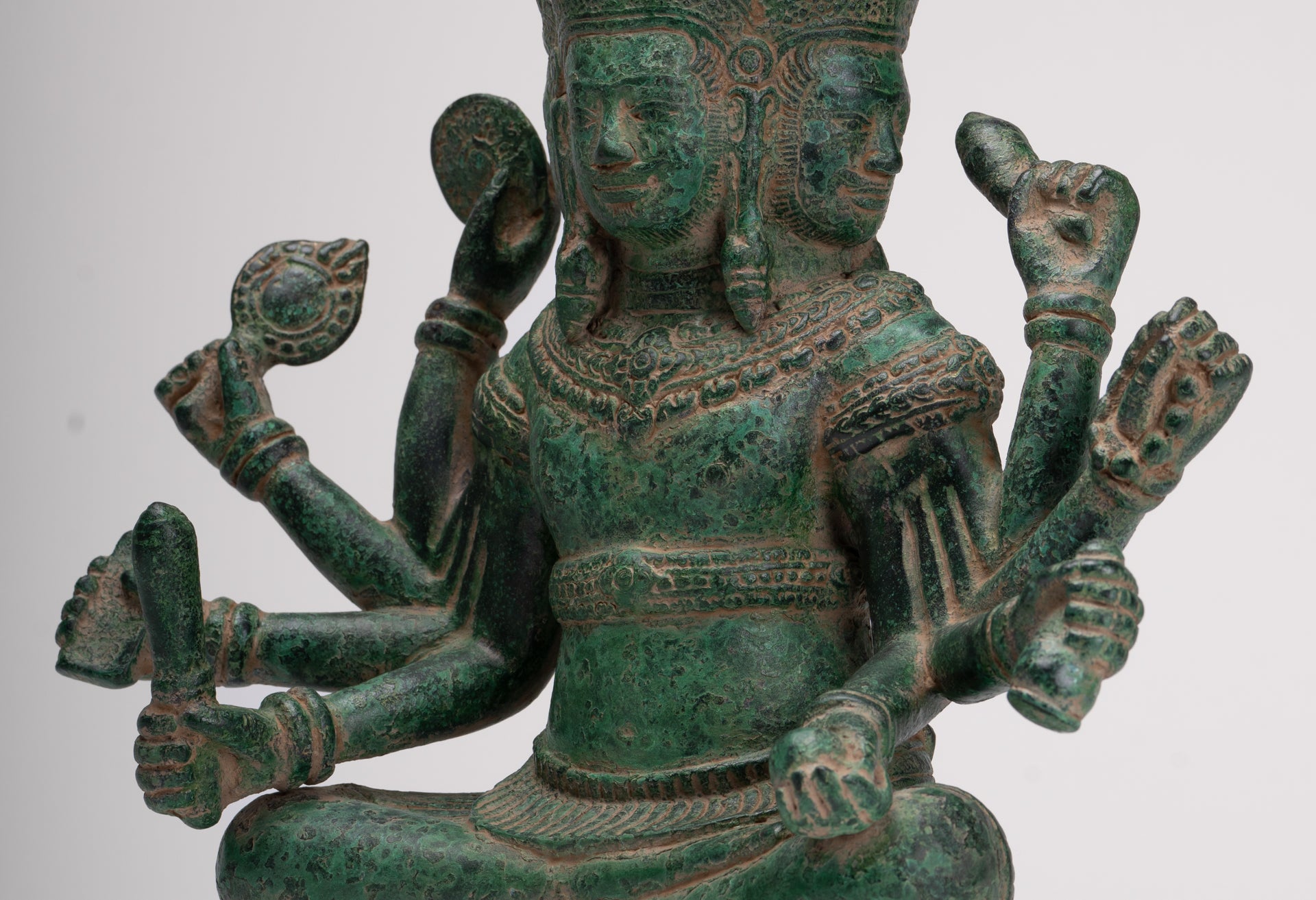 Brahma Statue - Antique Khmer Style Bronze 8 Arm Bayon Brahma - Hindu God Creation - 31cm/12"