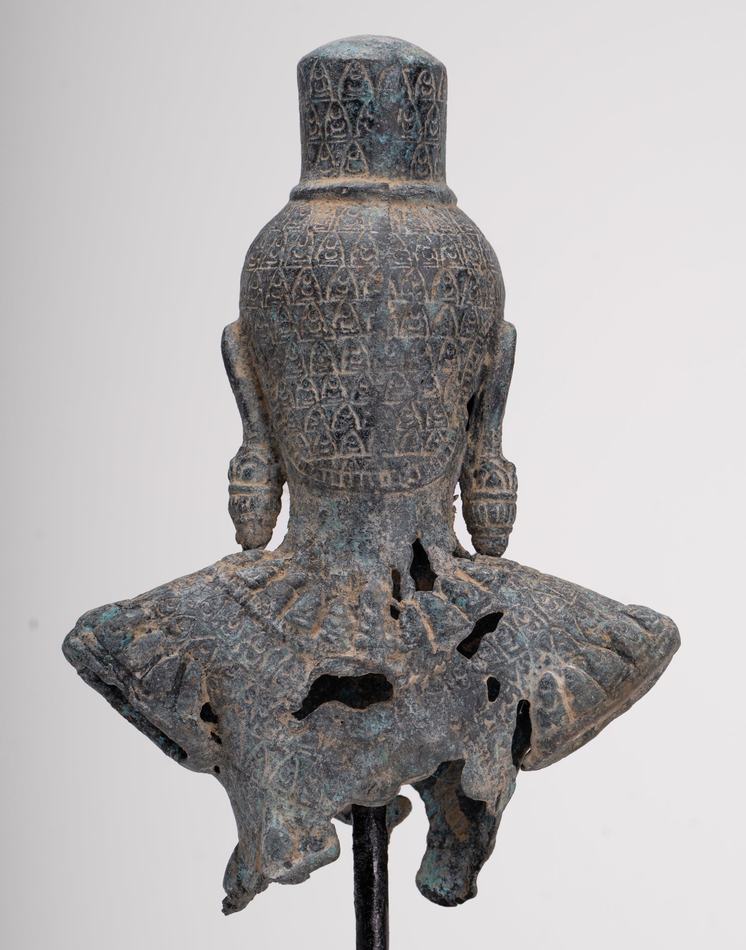 Antique Khmer Style Standing Bronze Bayon Style Lokeshvara Statue - 27cm/11"