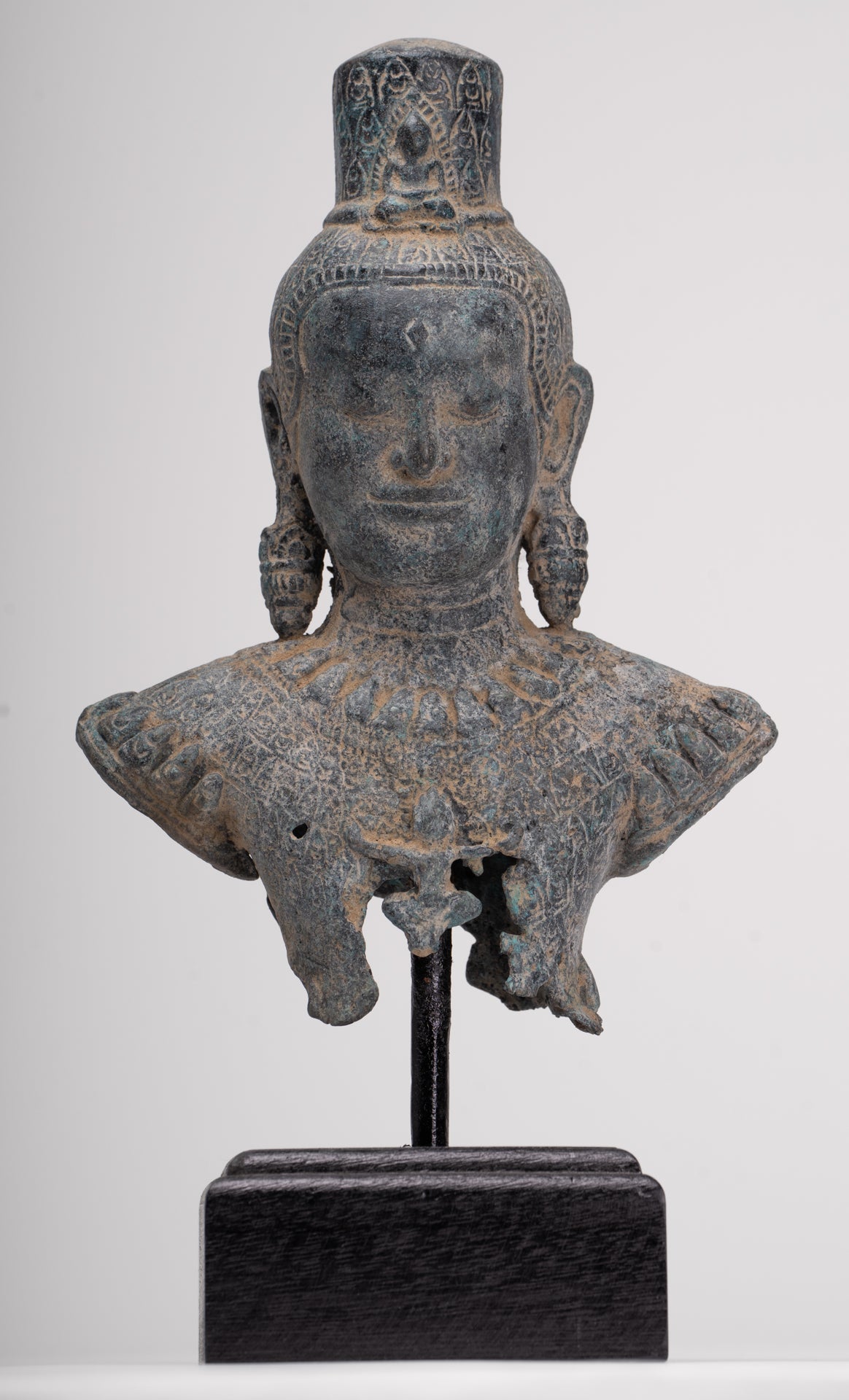 Antique Khmer Style Standing Bronze Bayon Style Lokeshvara Statue - 27cm/11"