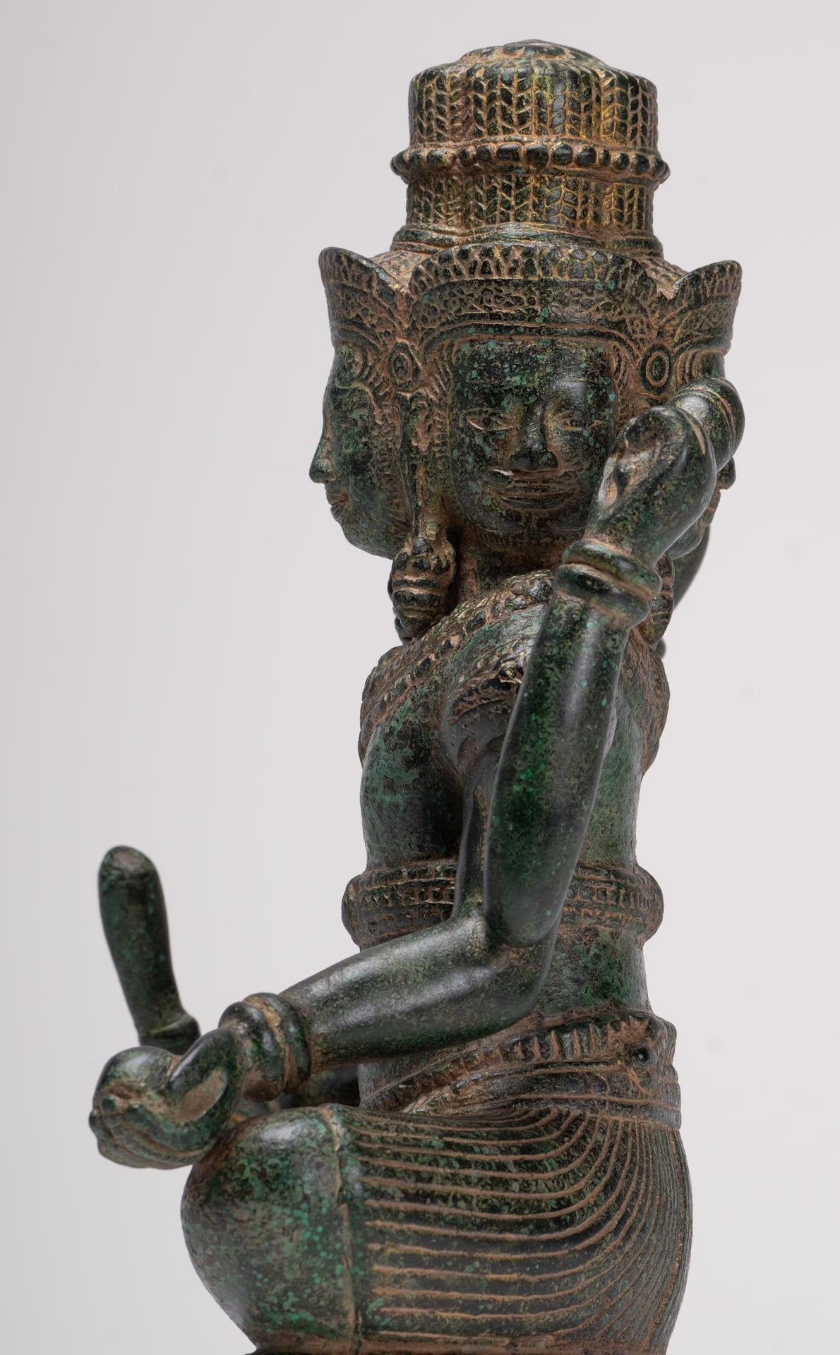 Brahma Statue - Antique Khmer Style Bronze 4 Arm Bayon Brahma - Hindu God Creation - 31cm/12"