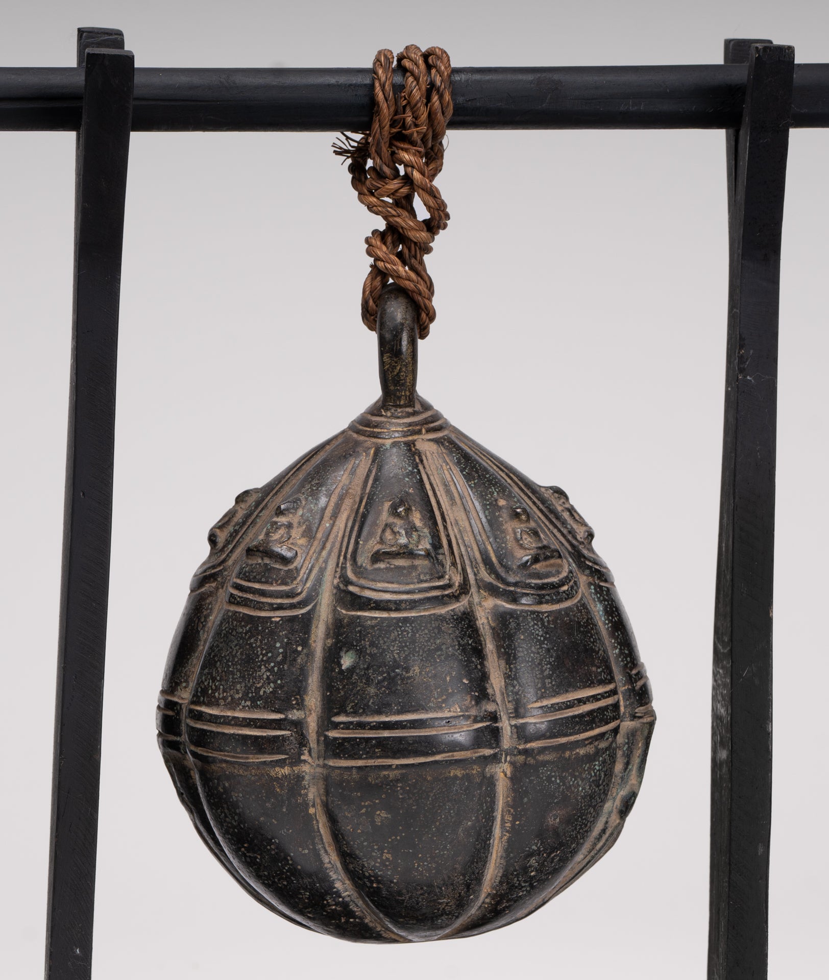 Antique Khmer Style Bronze Mounted Buddha Bell - 29cm/12"