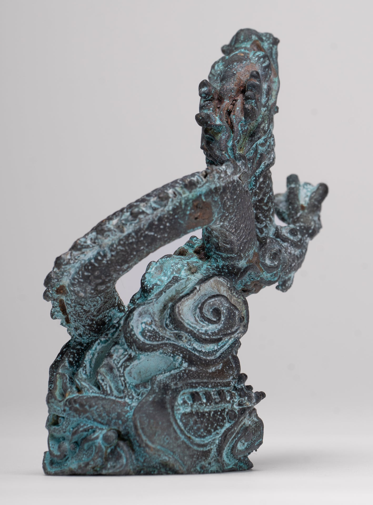 Chinese Dragon - Antique Chinese Style Bronze Dragon Statue - 10cm/4"