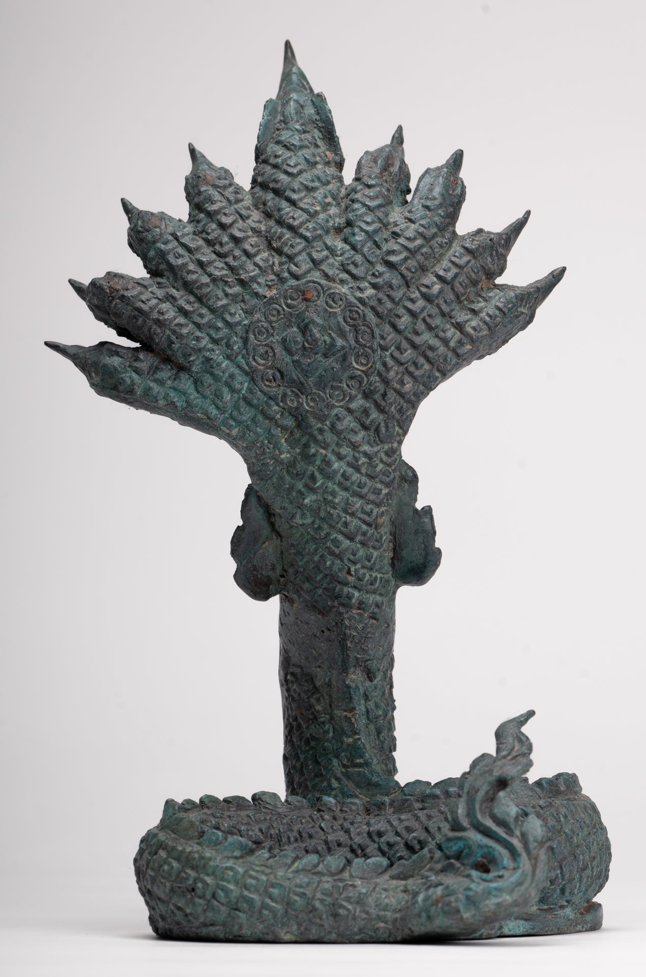 Antique Thai Style Bronze Nine Head Protective Naga, Snake or Serpent Statue - 28cm/11"