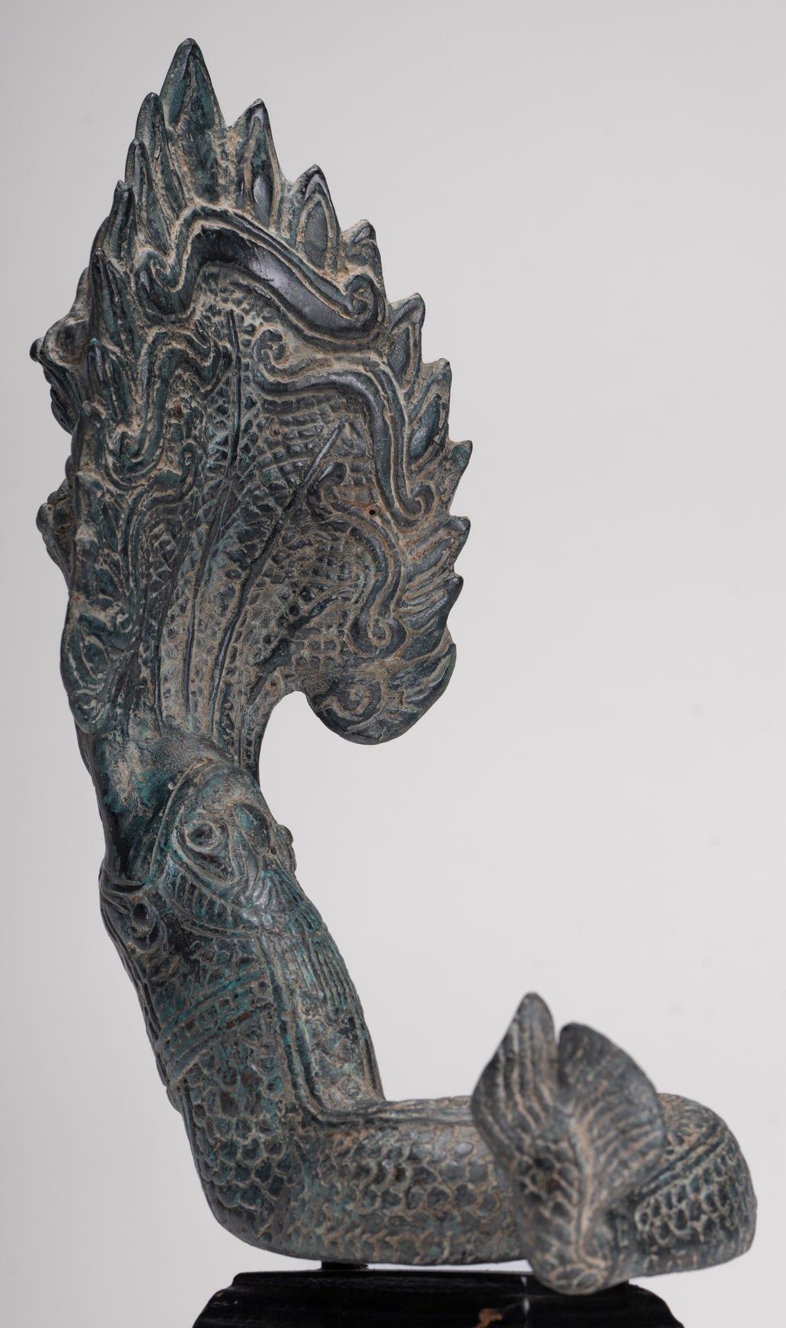 Naga Statue - Antique Khmer Style Bronze Protective Naga, Snake or Serpent Statue - 32cm/13"