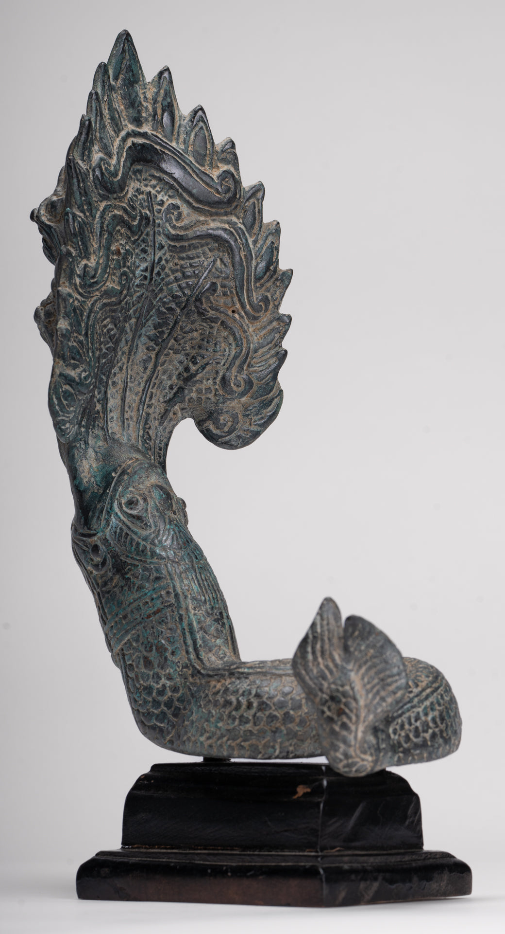 Naga Statue - Antique Khmer Style Bronze Protective Naga, Snake or Serpent Statue - 32cm/13"