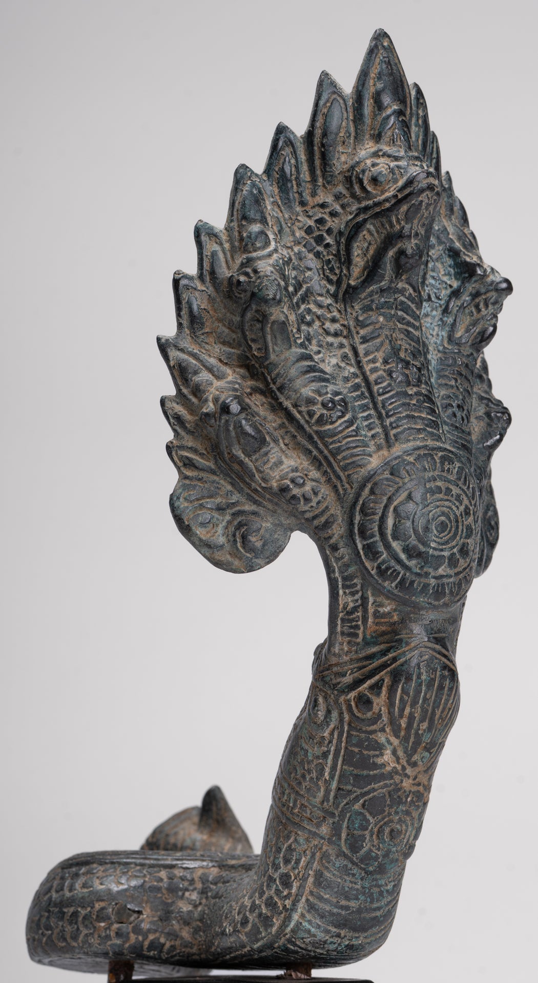 Naga Statue - Antique Khmer Style Bronze Protective Naga, Snake or Serpent Statue - 32cm/13"