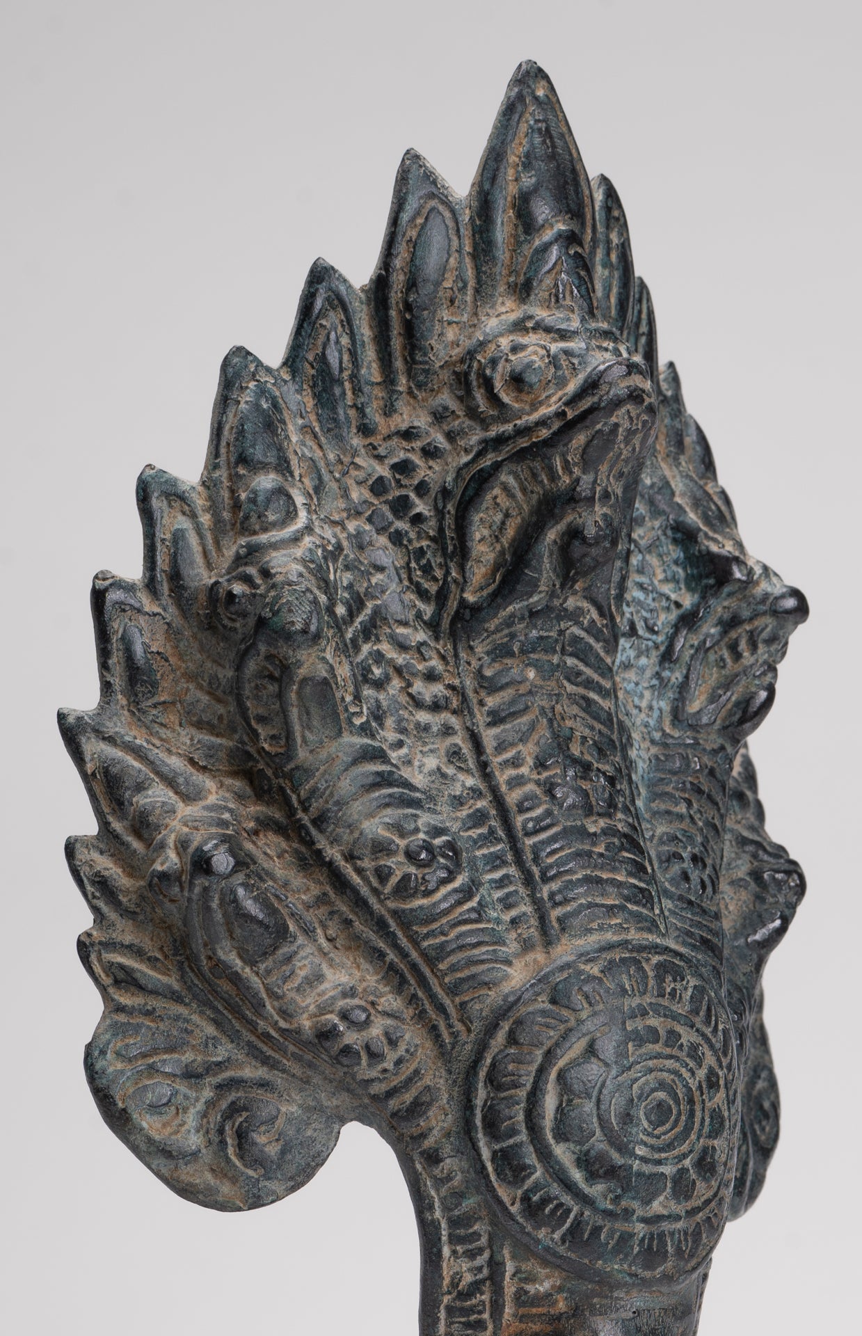 Naga Statue - Antique Khmer Style Bronze Protective Naga, Snake or Serpent Statue - 32cm/13"