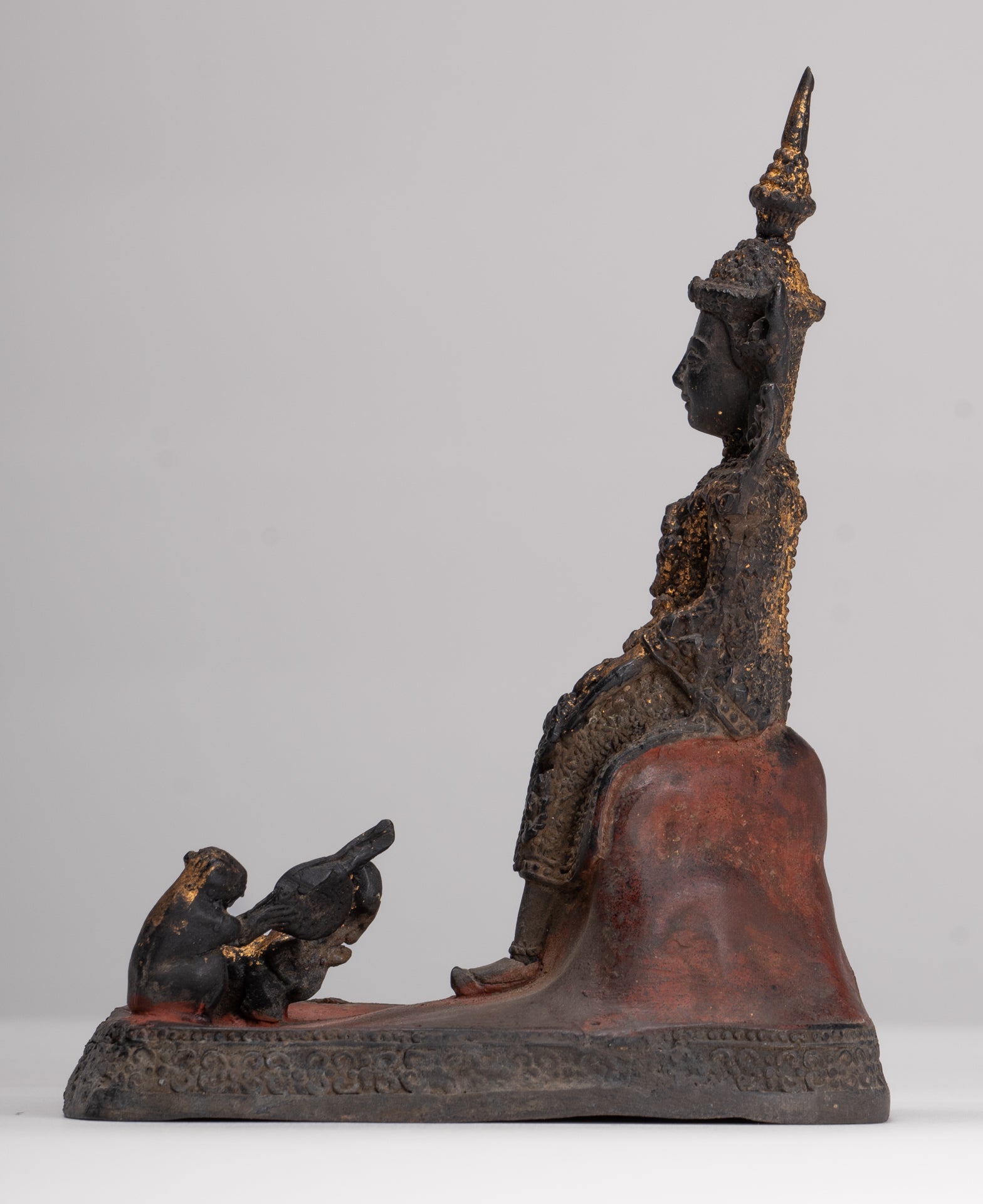 Buddha Statue - Seated Antique Thai Style Bronze Wednesday Evening Buddha - 16cm/6"