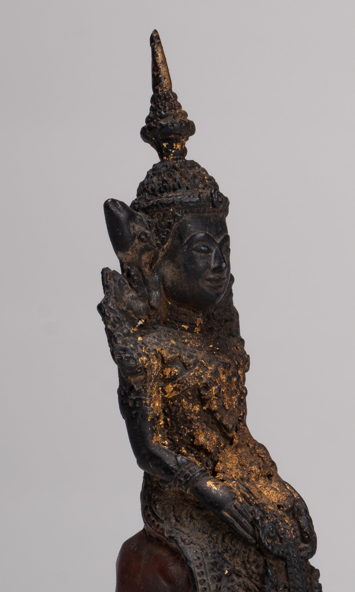 Buddha Statue - Seated Antique Thai Style Bronze Wednesday Evening Buddha - 16cm/6"