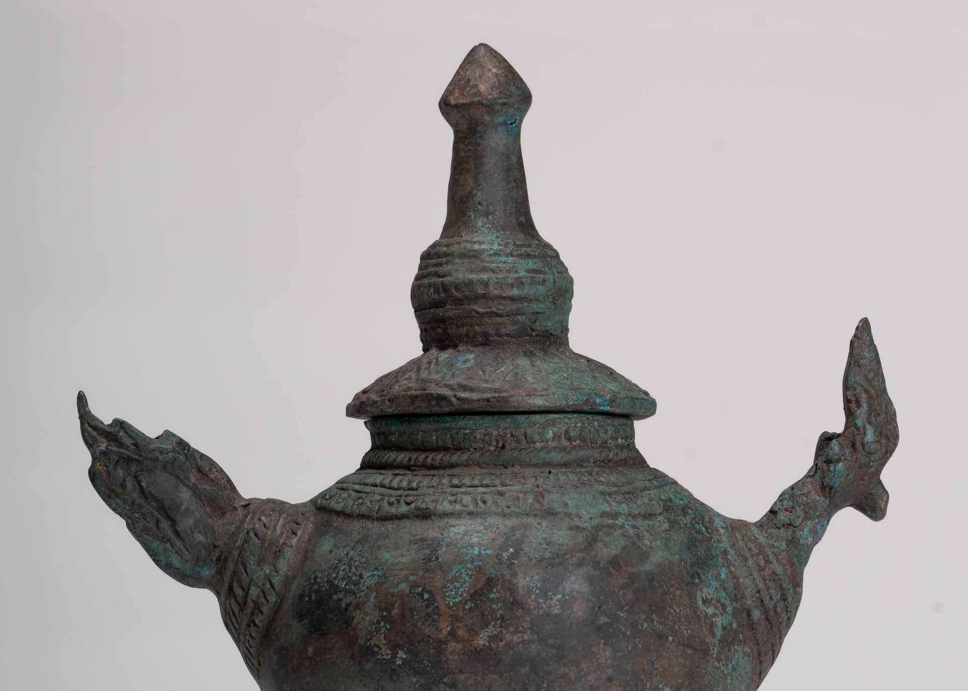 Naga Vessel - Antique Thai Style Bronze Naga Holy Water Vessel - 20.5cm/8"