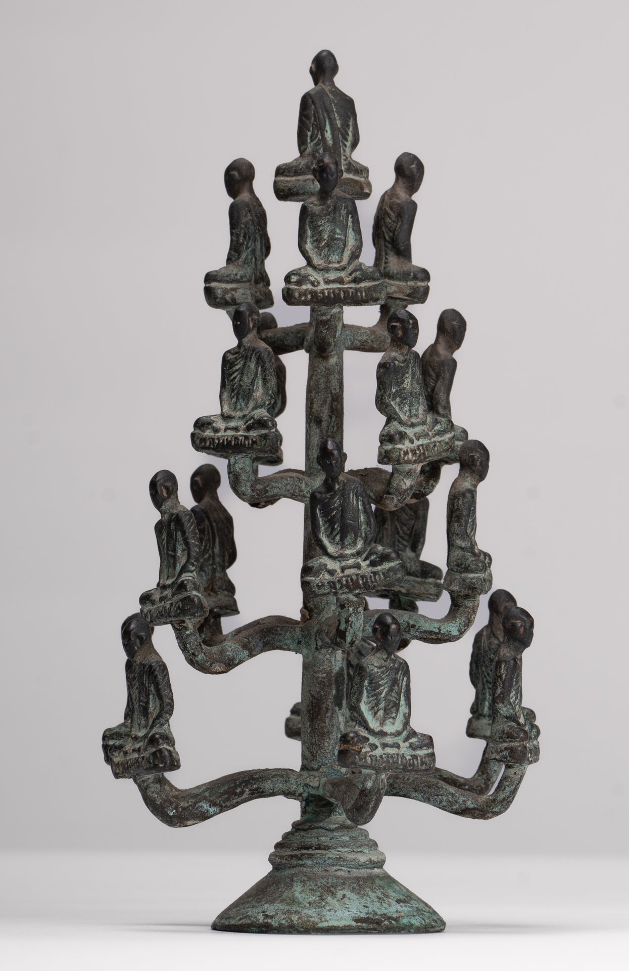 DIsciple Sculpture - Antique Thai Style Bronze Seated Meditation Monk Statues - 18cm/7"