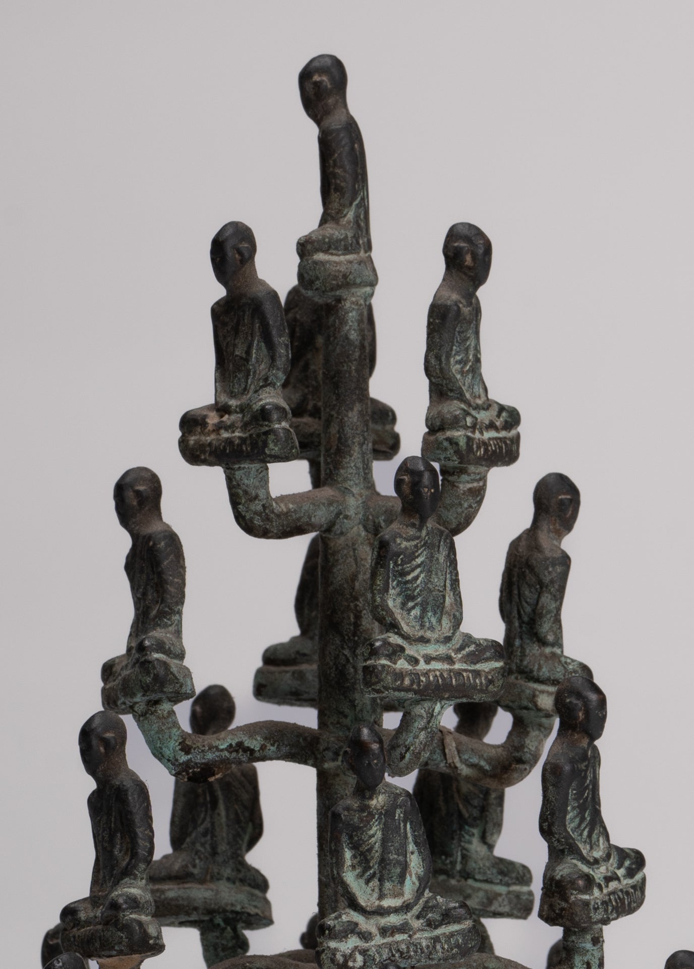 DIsciple Sculpture - Antique Thai Style Bronze Seated Meditation Monk Statues - 18cm/7"