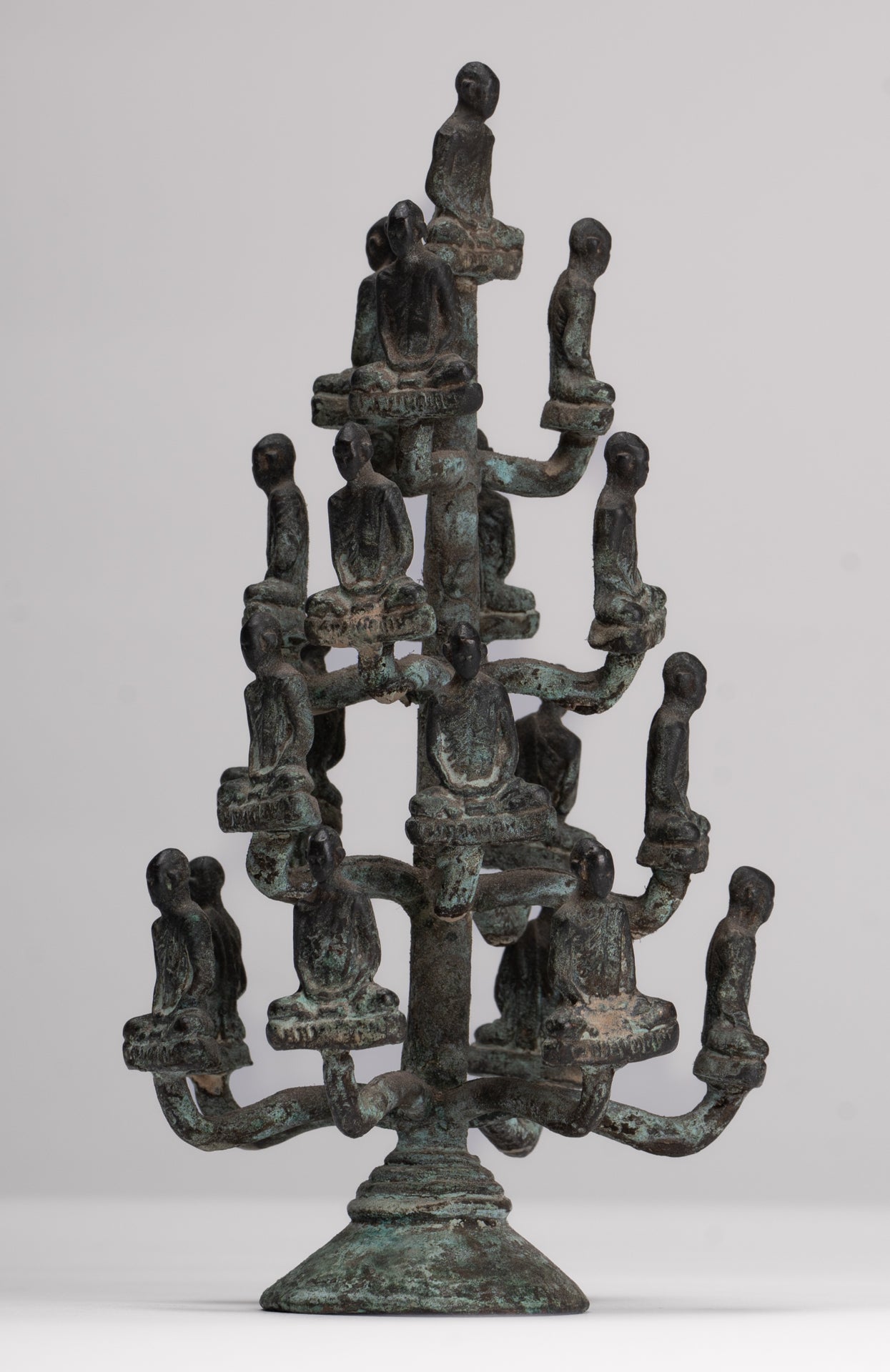 DIsciple Sculpture - Antique Thai Style Bronze Seated Meditation Monk Statues - 18cm/7"