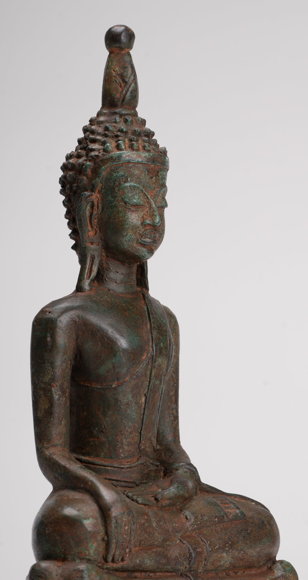 Buddha Statue - Antique Laos Style Bronze Enlightenment Elephant Buddha Statue - 29cm/12"