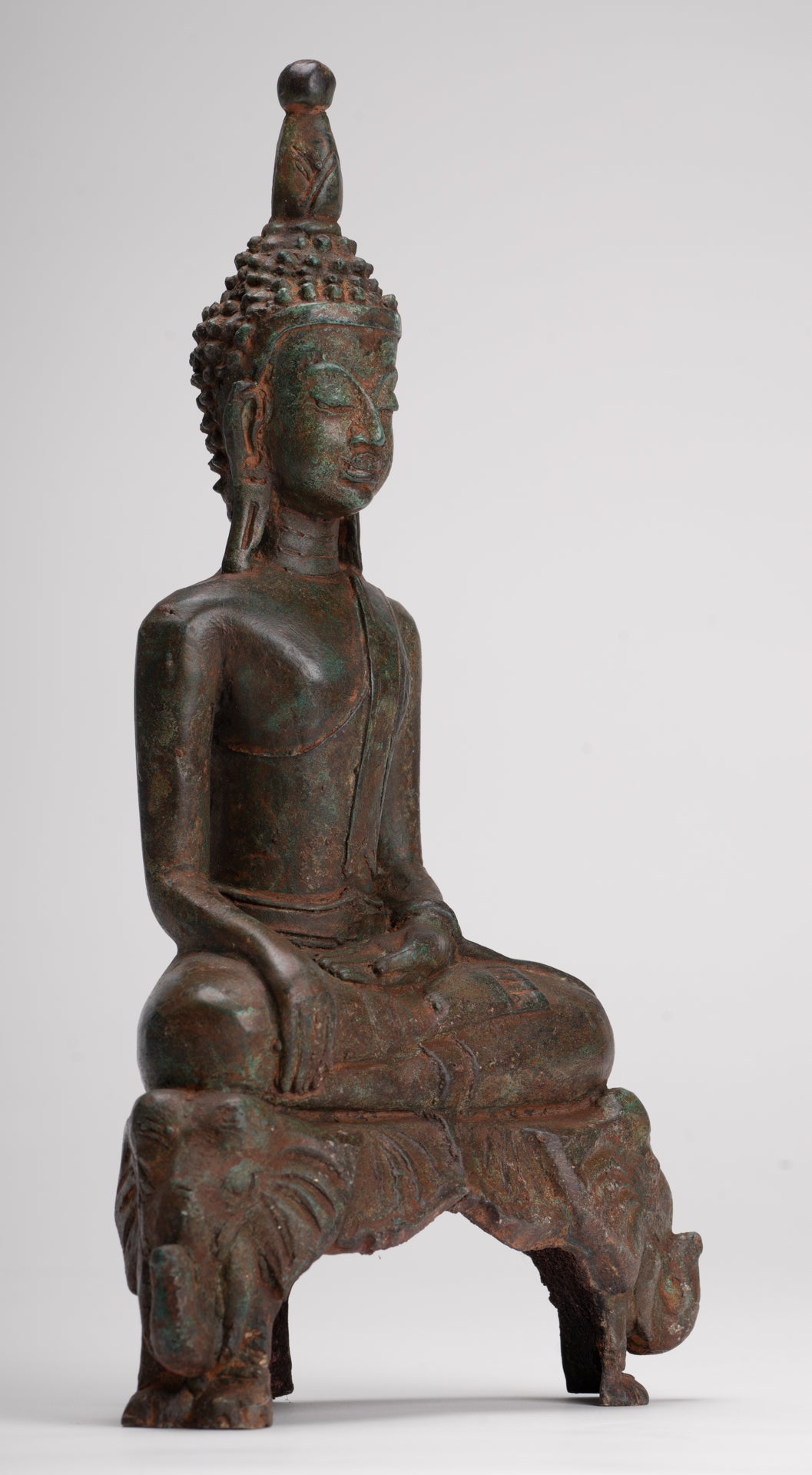 Buddha Statue - Antique Laos Style Bronze Enlightenment Elephant Buddha Statue - 29cm/12"