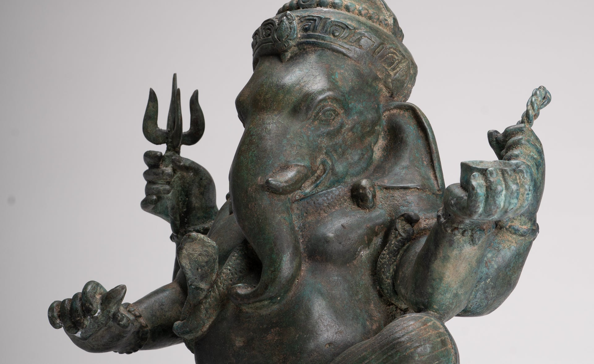 Ganesha Statue - Antique Thai Style Bronze Seated 4-Arm Ganesha Statue - 45cm/18"